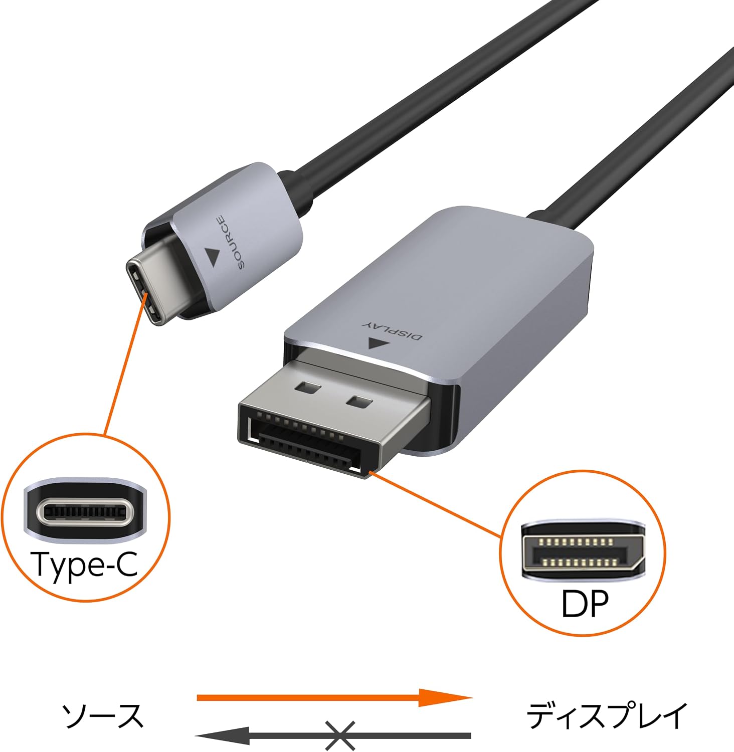 Detalle de Amazonベーシック UTCDP-AL USB-C-DisplayPortケーブル 4K・60Hz対応、アルミニウム製、0.9m