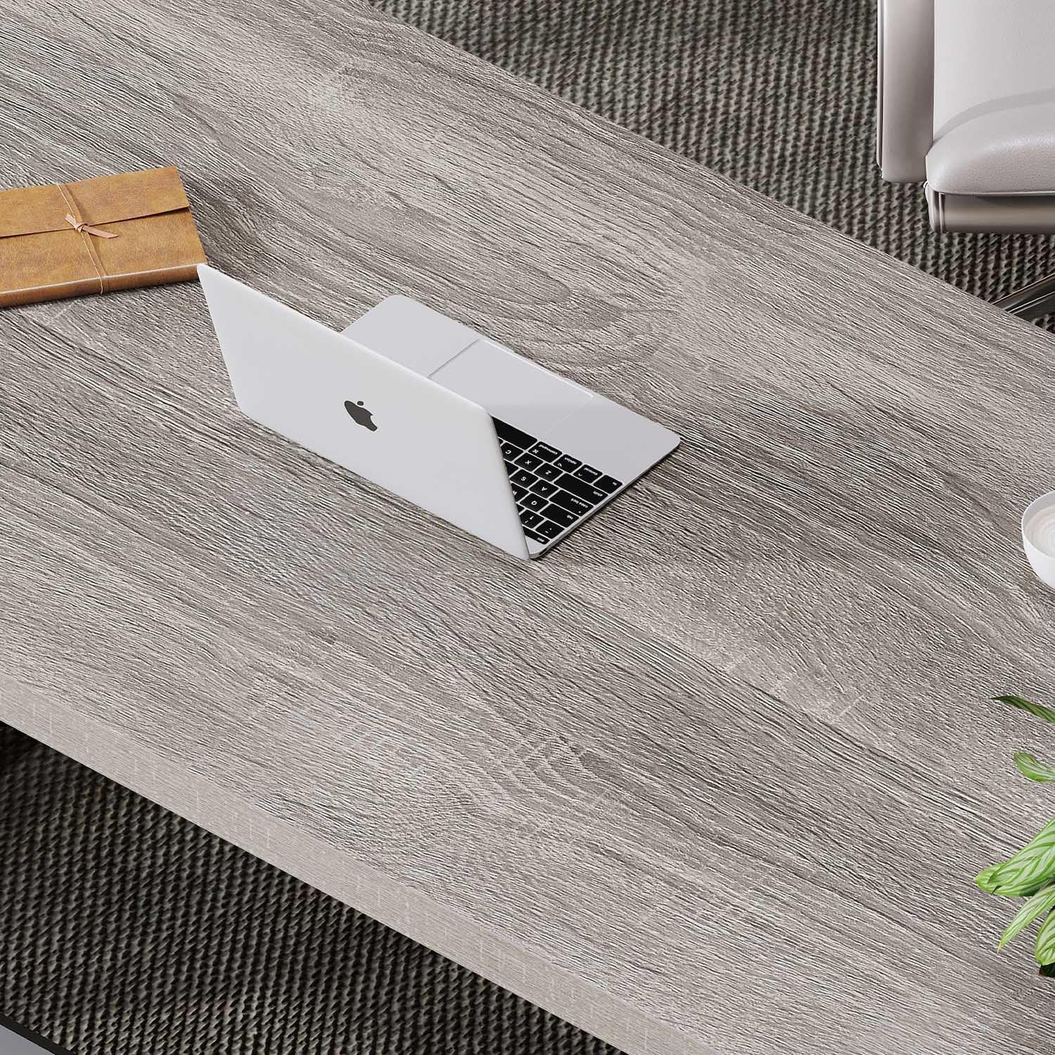 Detalle de LVB Grey Industrial Wood Desk (47 Inch) with Metal Frame and Storage
