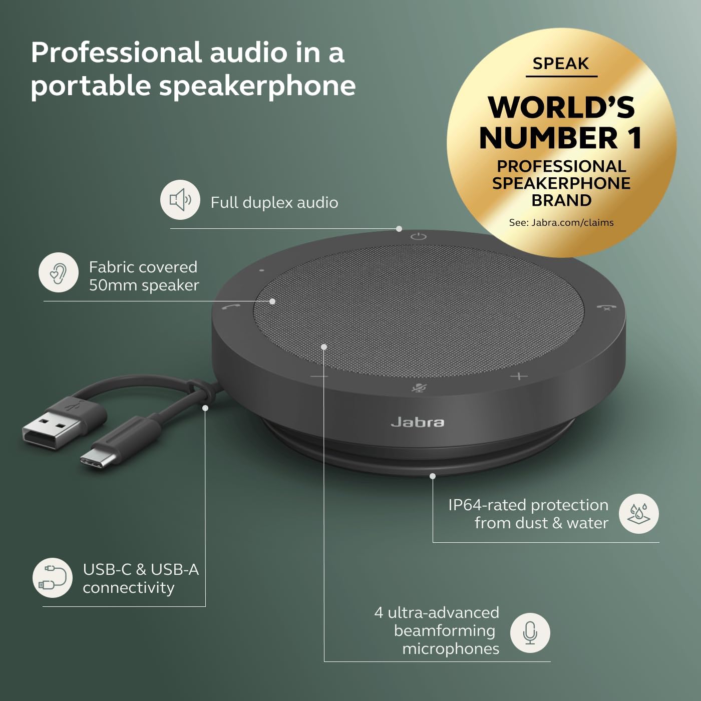 Thumbnail 1 de Jabra Speak2 40 portable speakerphone (dark grey) with 4 noise-cancelling mics for Zoom & Google Meet
