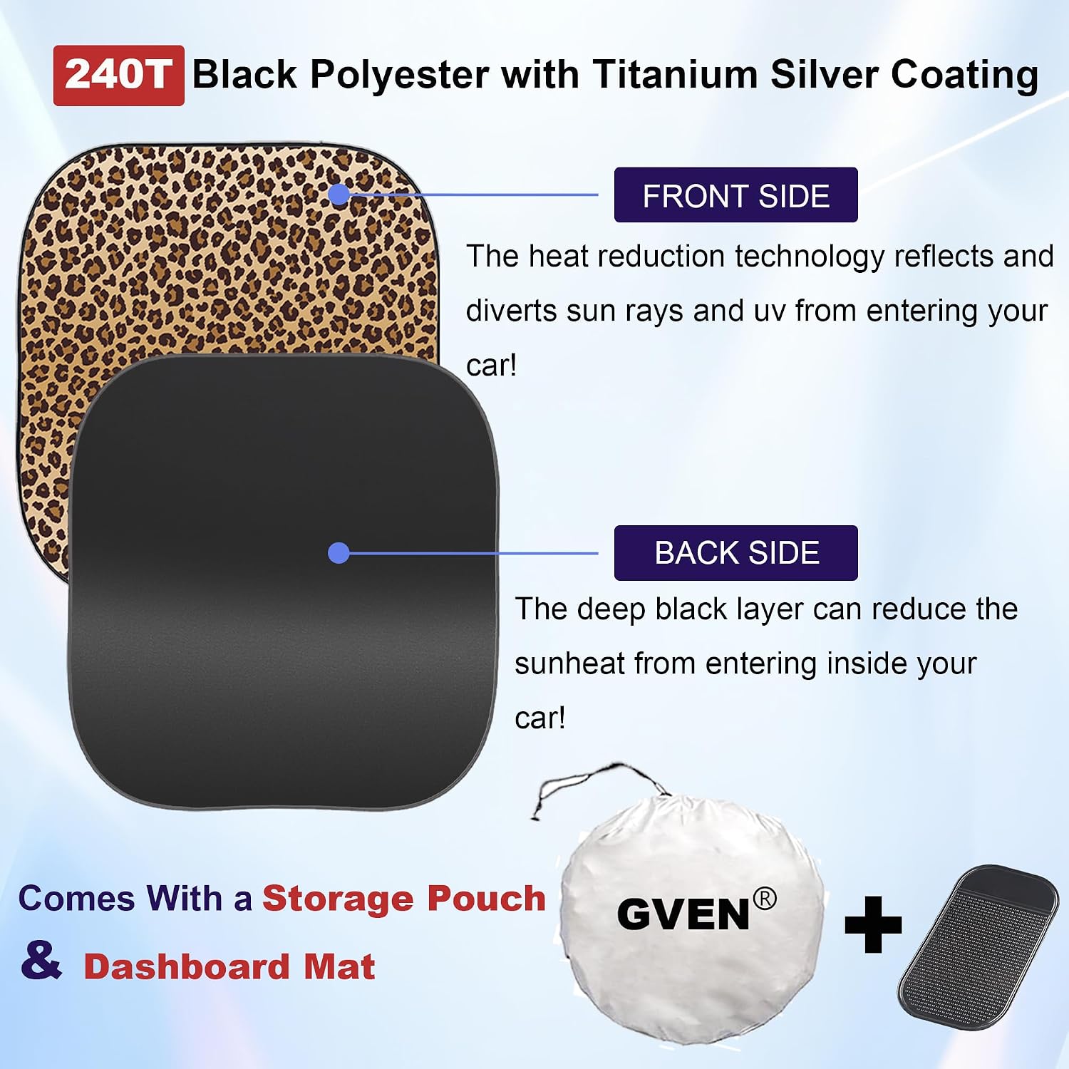 Thumbnail 2 de Gven Windshield Sun Shade 2pcs with Bonus Car Sunshade for Front Window Shades (Leopard, M)