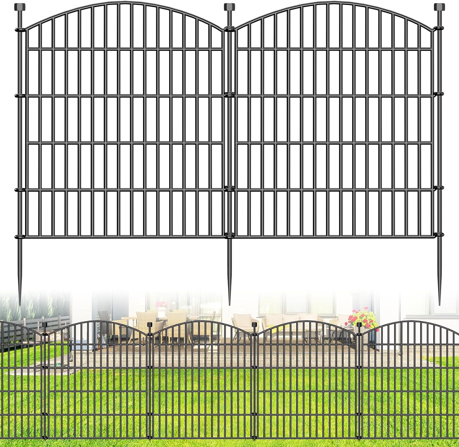 Detalle de 10-Panel Decorative Garden Fence with Gate (81.3 cm H x 7.2 m L) – No Dig Dog & Rabbit Barrier for Yard Borders