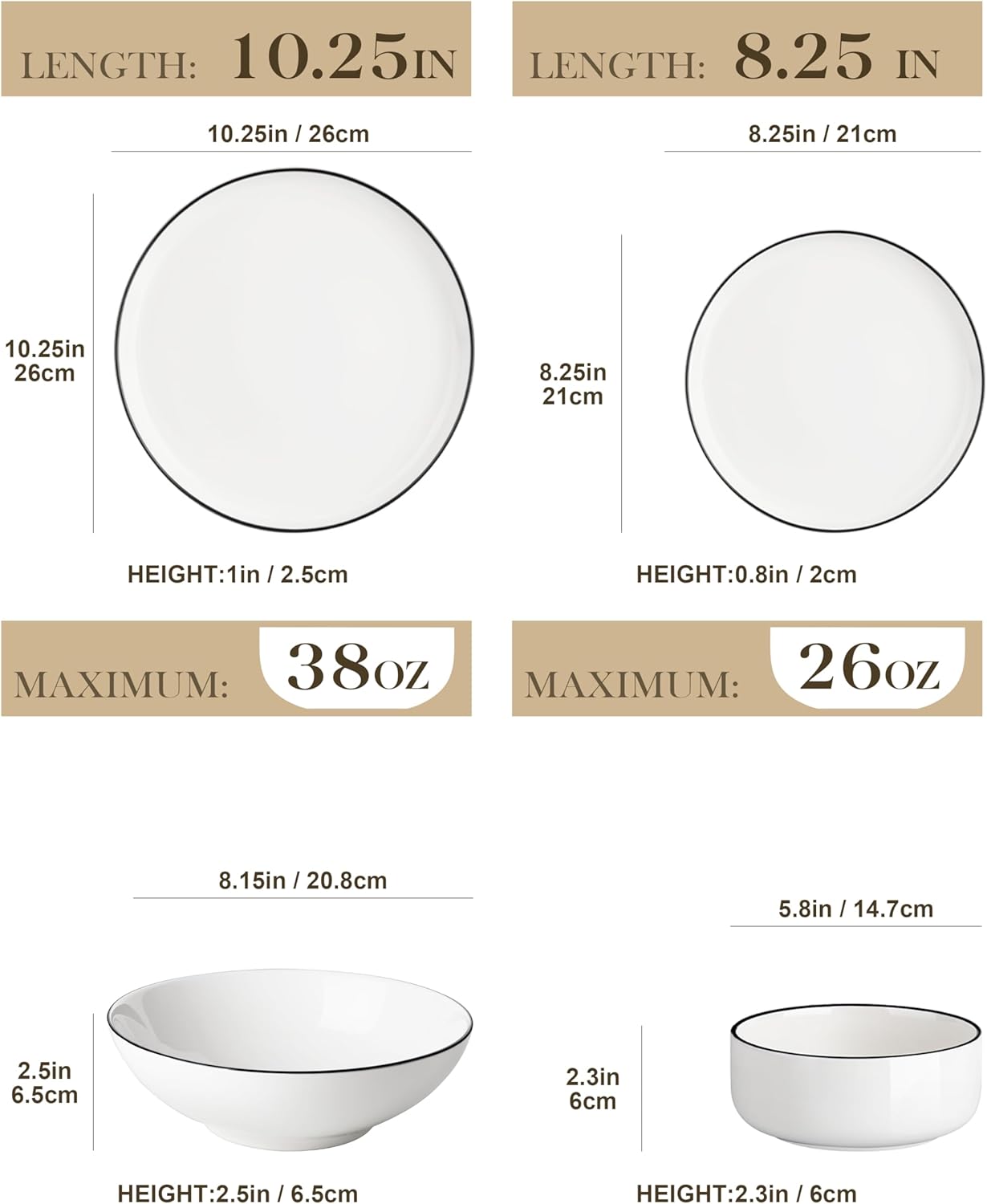 Thumbnail 1 de MALACASA LUNA 24-Piece Modern Porcelain Dinnerware Set (Plates and Bowls) for 6