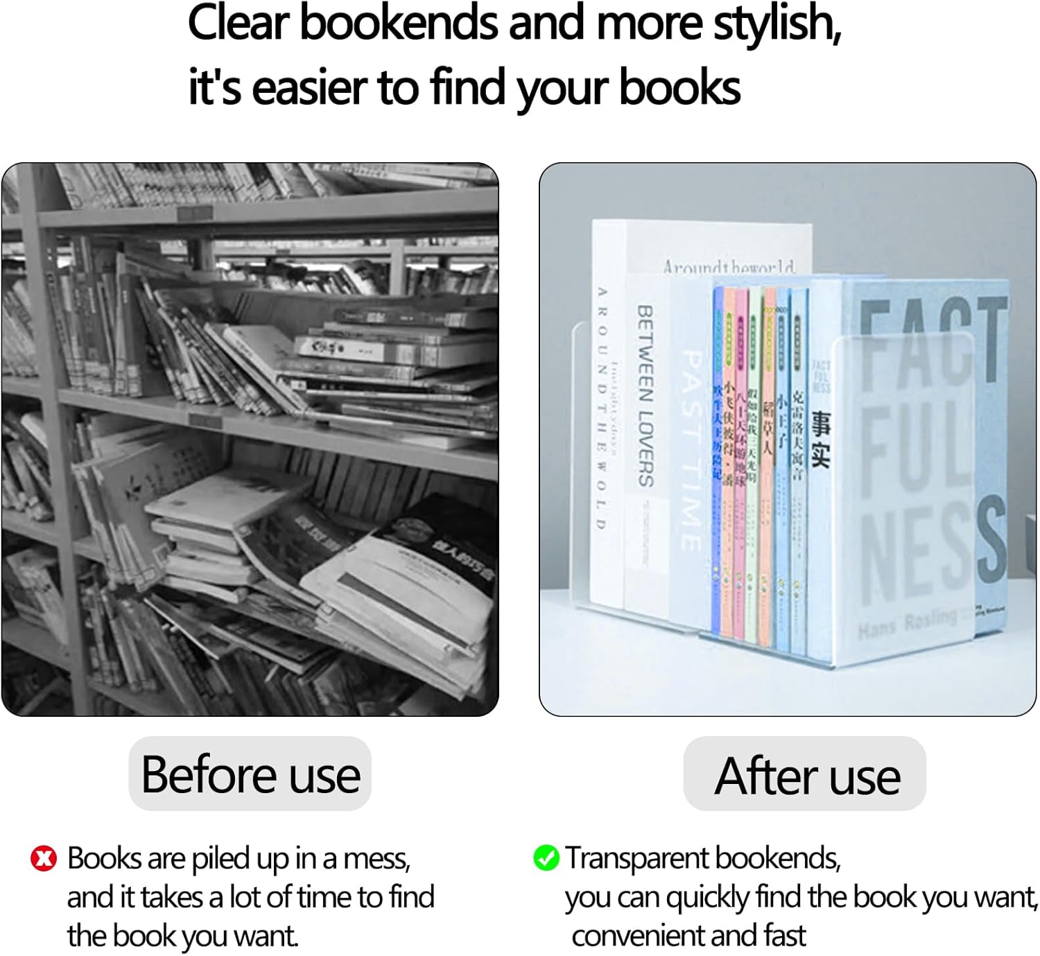 Thumbnail 3 de Clear Acrylic Bookends (2 Pack) – L-Shape Plastic Bookracks for Shelves, Desk & Home