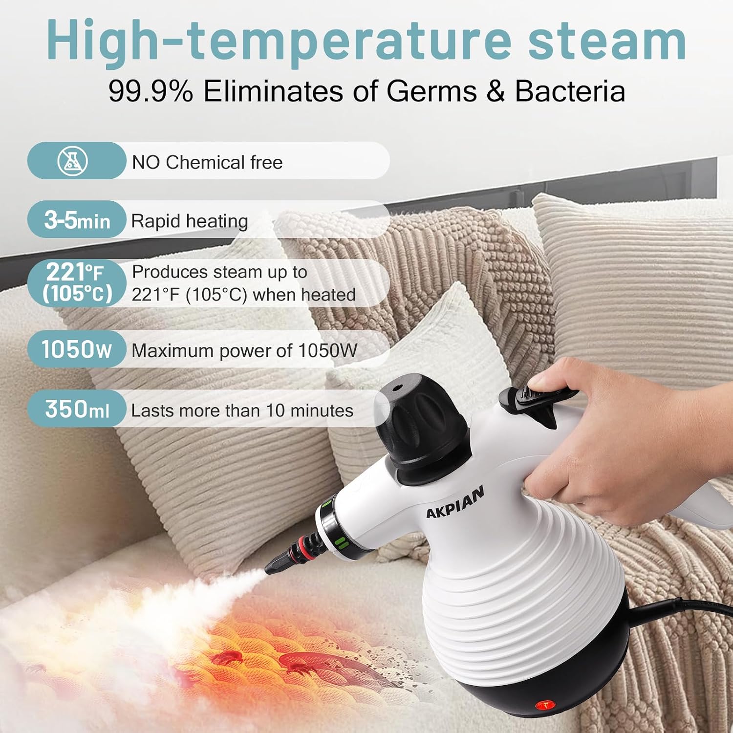 Thumbnail 1 de AKPIAN Handheld Steam Cleaner, 10 Accessories