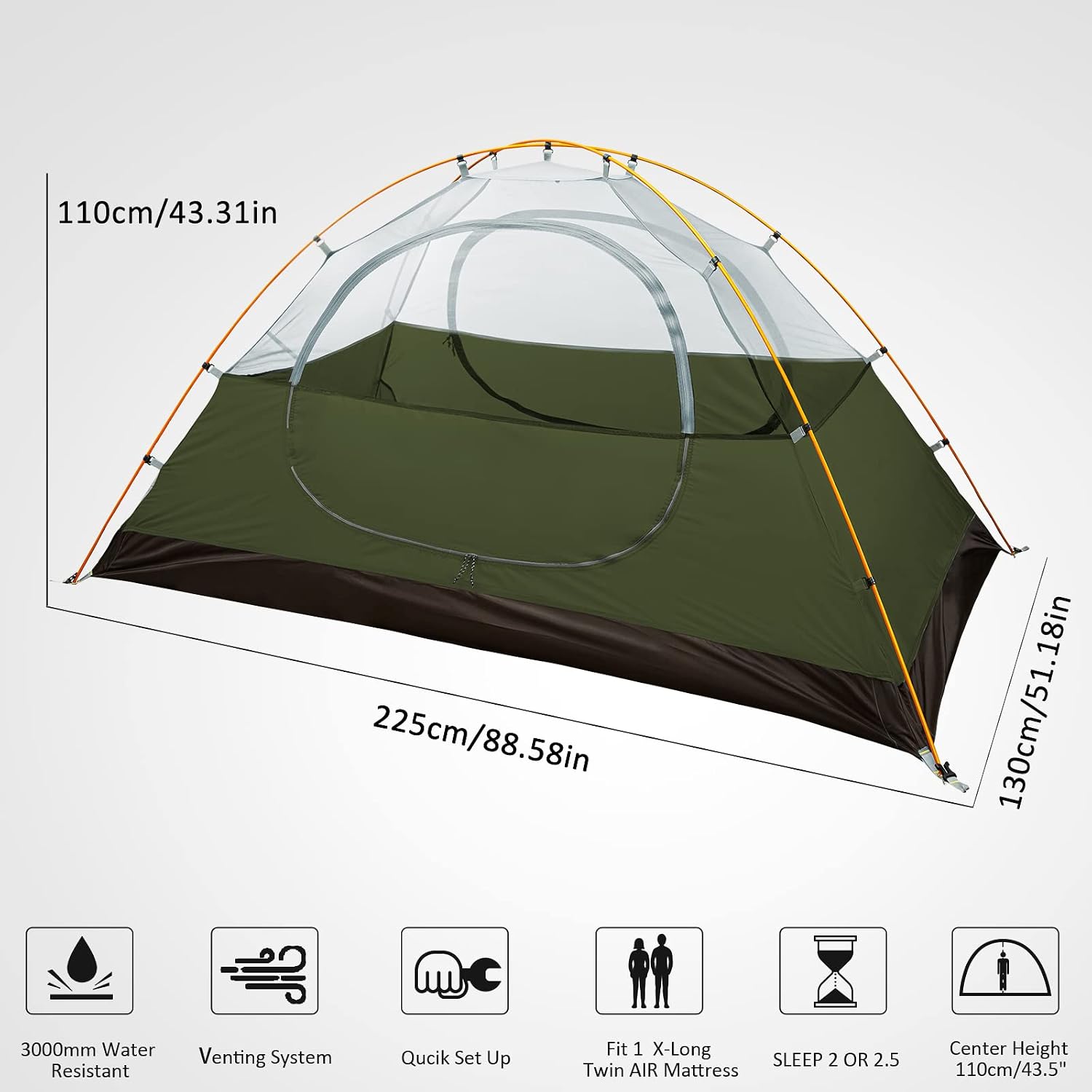 Detalle de Bessport Zelt 1–3 Personen: Ultraleichtes Kuppelzelt für Wandern und Camping