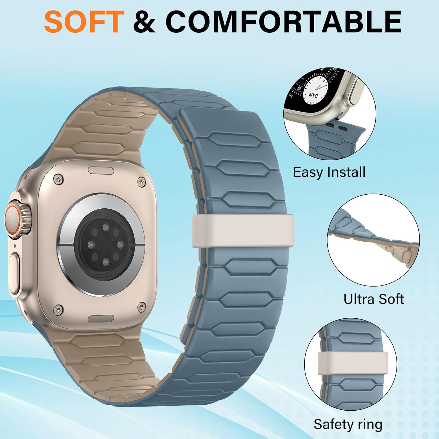 Thumbnail 4 de Sixmoat Magnetic Band for Apple Watch – Cloud Blue-Apricot (42–49mm)