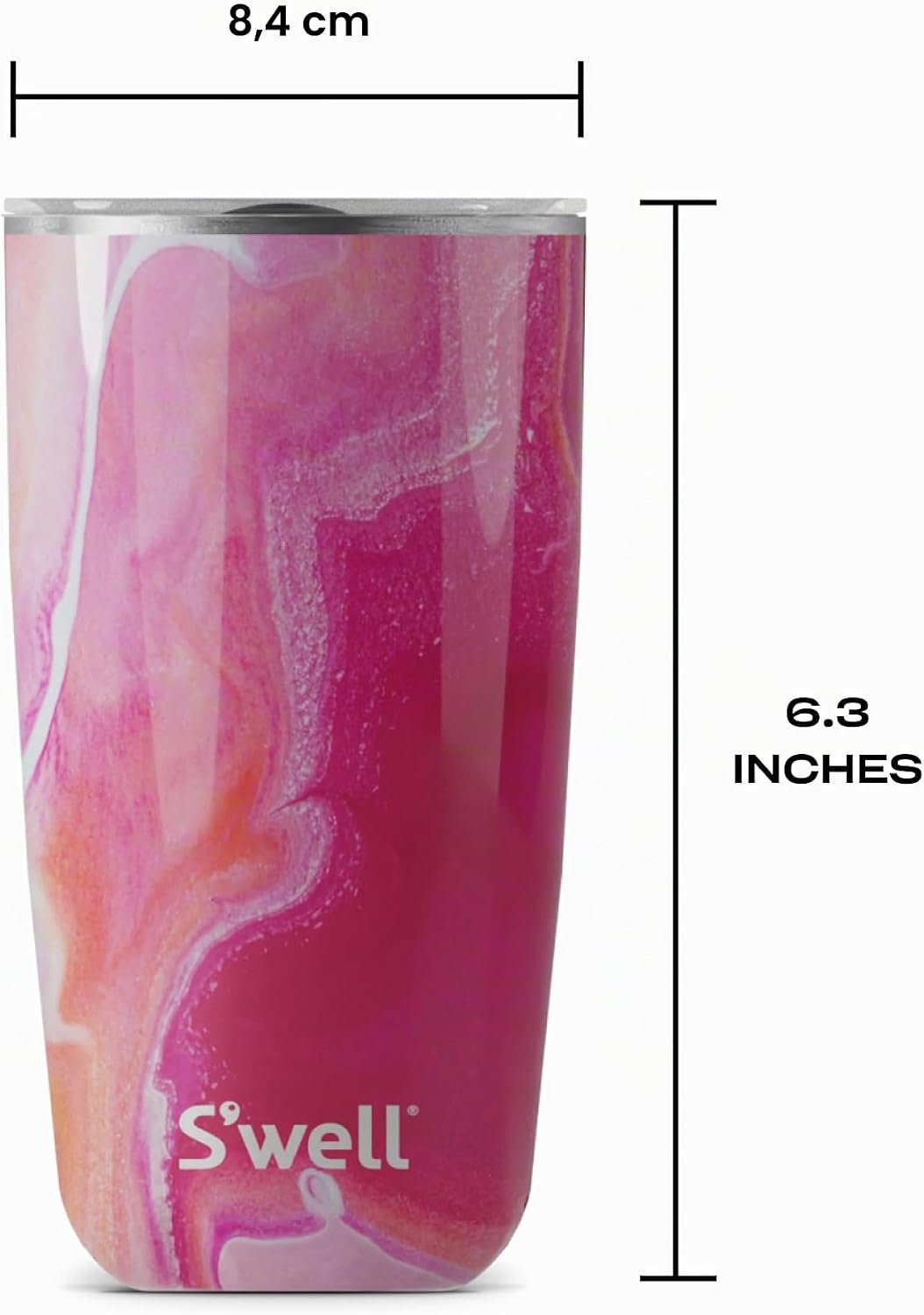 Detalle 1 de S'well 13118-A21-67665 tumbler 530 ml Rose Agate, 18/8 staal en schuifdeksel