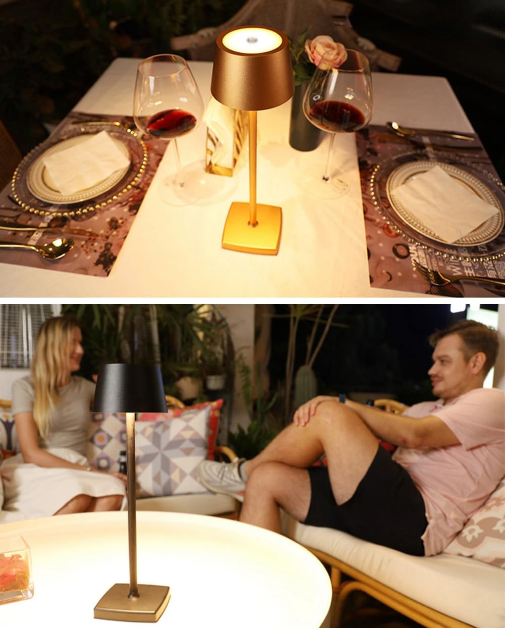 Detalle de Seihoae Cordless Table Lamp with 6000mAh Battery, IP54 Waterproof, Touch Dimming and 4W LED – Gold