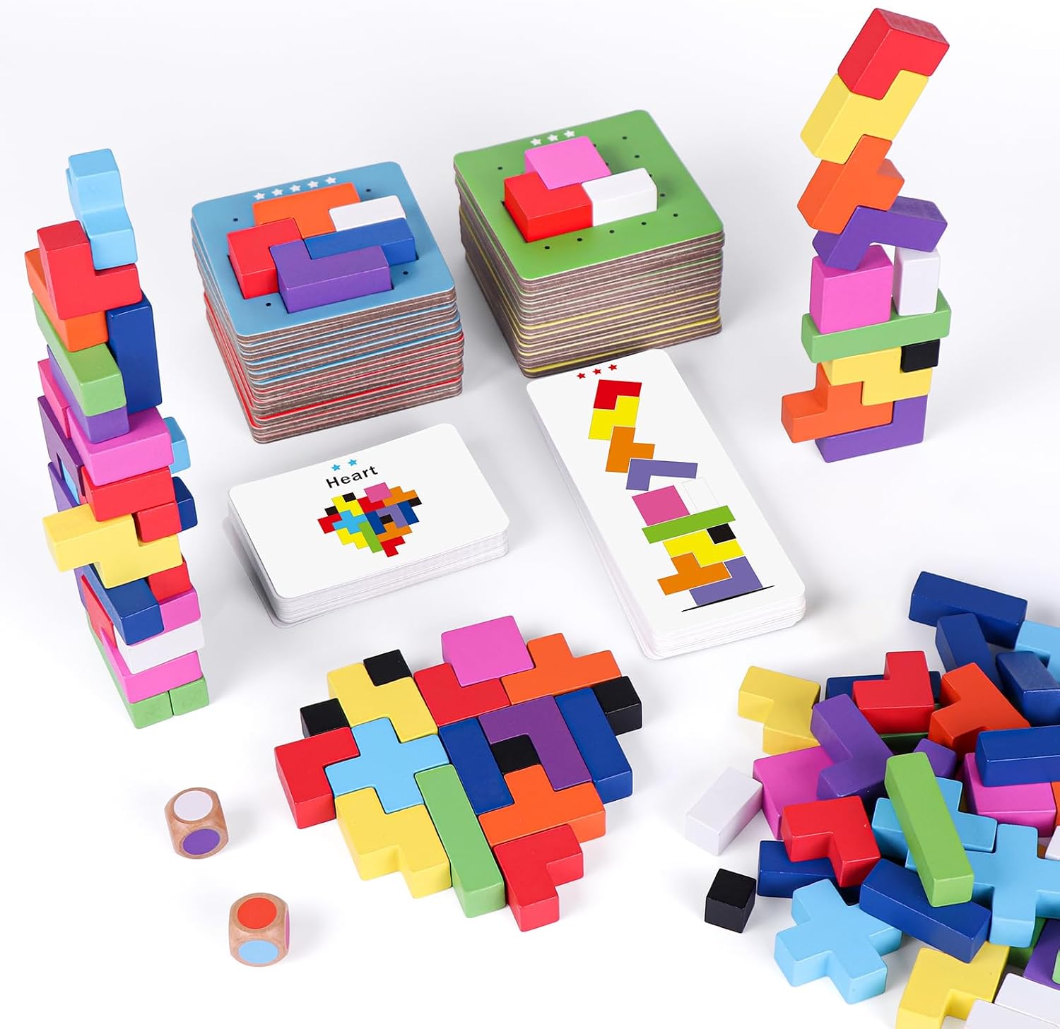 Detalle de QianShouYan Wooden Block Stacking Games (120-Piece) 4-in-1 Fast-Paced Building Block Board Game for Kids 4+ (1–6 Players)