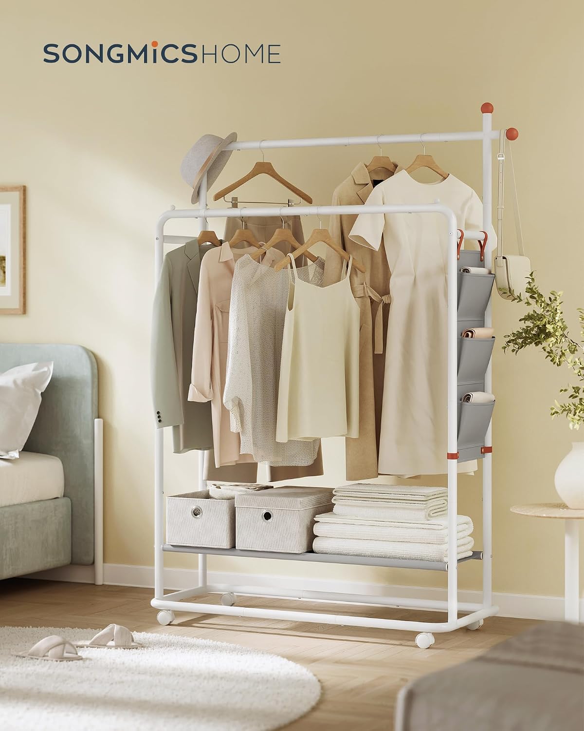 Detalle 2 de SONGMICS HOME ZINA Collection HSR171W01 kledingrek met wielen en twee roedes