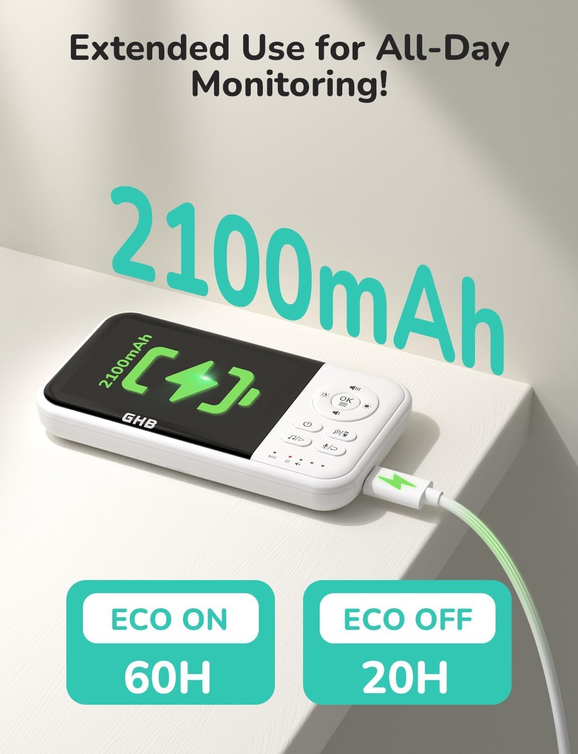 Thumbnail 6 de GHB Baby Monitor with Camera and Night Vision: Private, No-WiFi Video Baby Monitor
