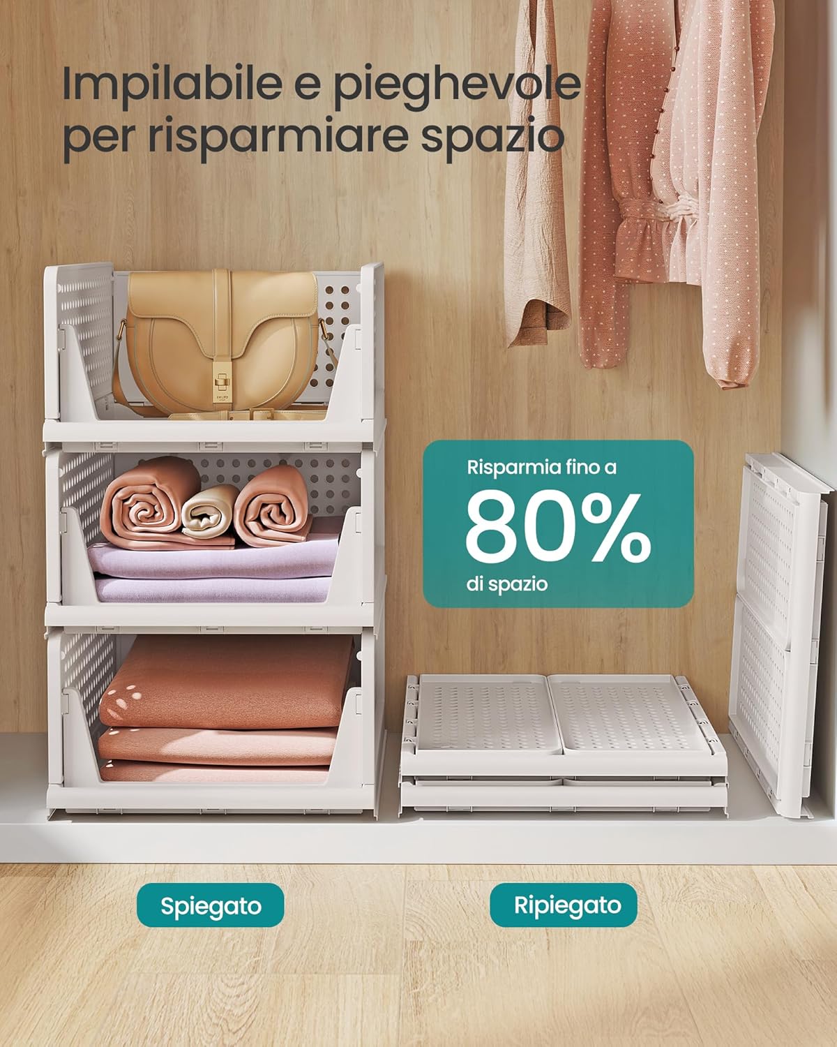 Detalle de SONGMICS Organizer per Armadio Pieghevole LPC600WZ01 – Set di 6 cesti impilabili scorrevoli