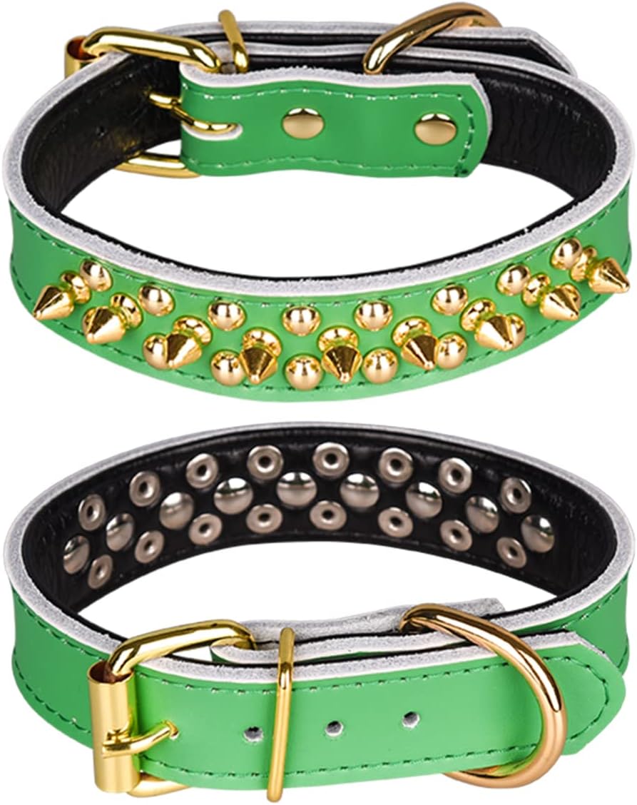 Thumbnail 6 de haoyueer Genuine Leather Spiked Studded Dog Collar (Adjustable, Nickel-Plated Hardware) – Large, Purple