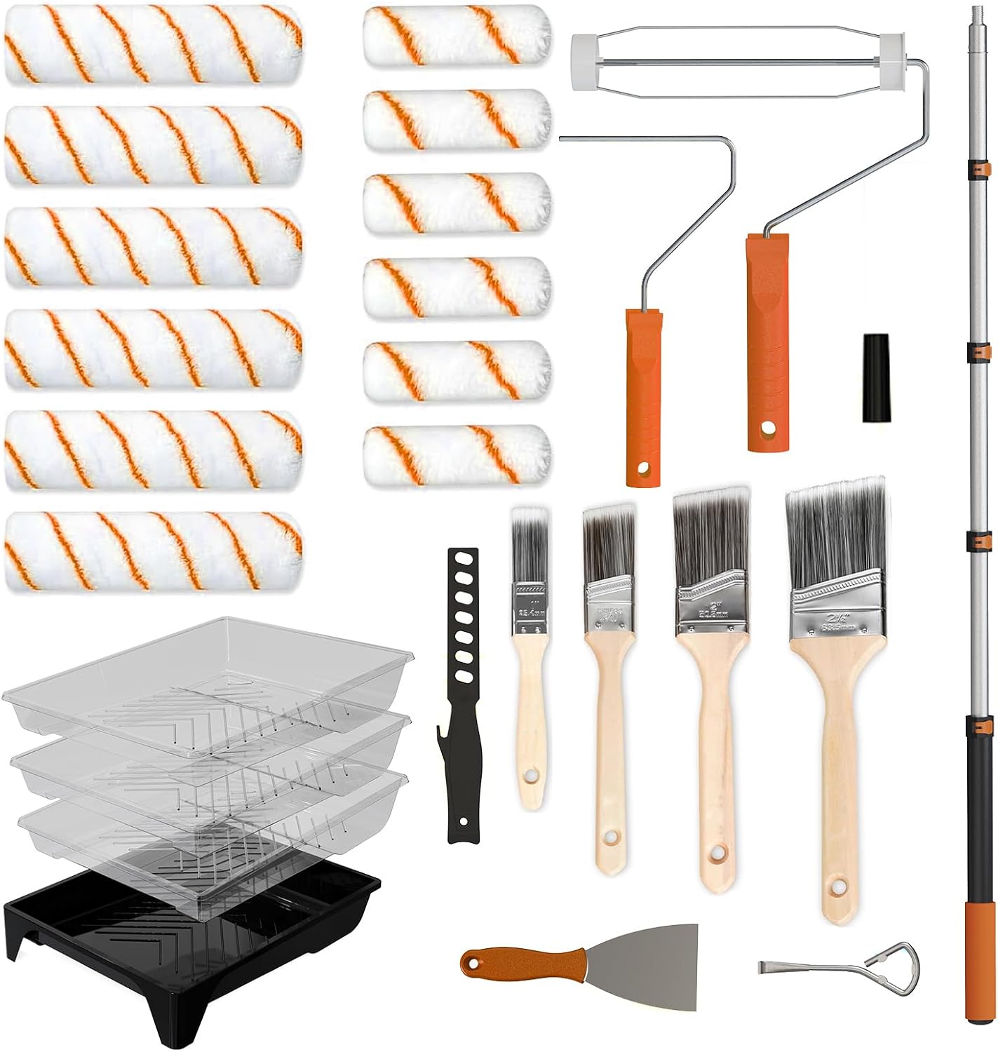 Detalle de LAANPOLE 27-Piece Paint Roller Set: 23cm & 10cm Rollers with Extendable Pole for Walls, Ceilings and More
