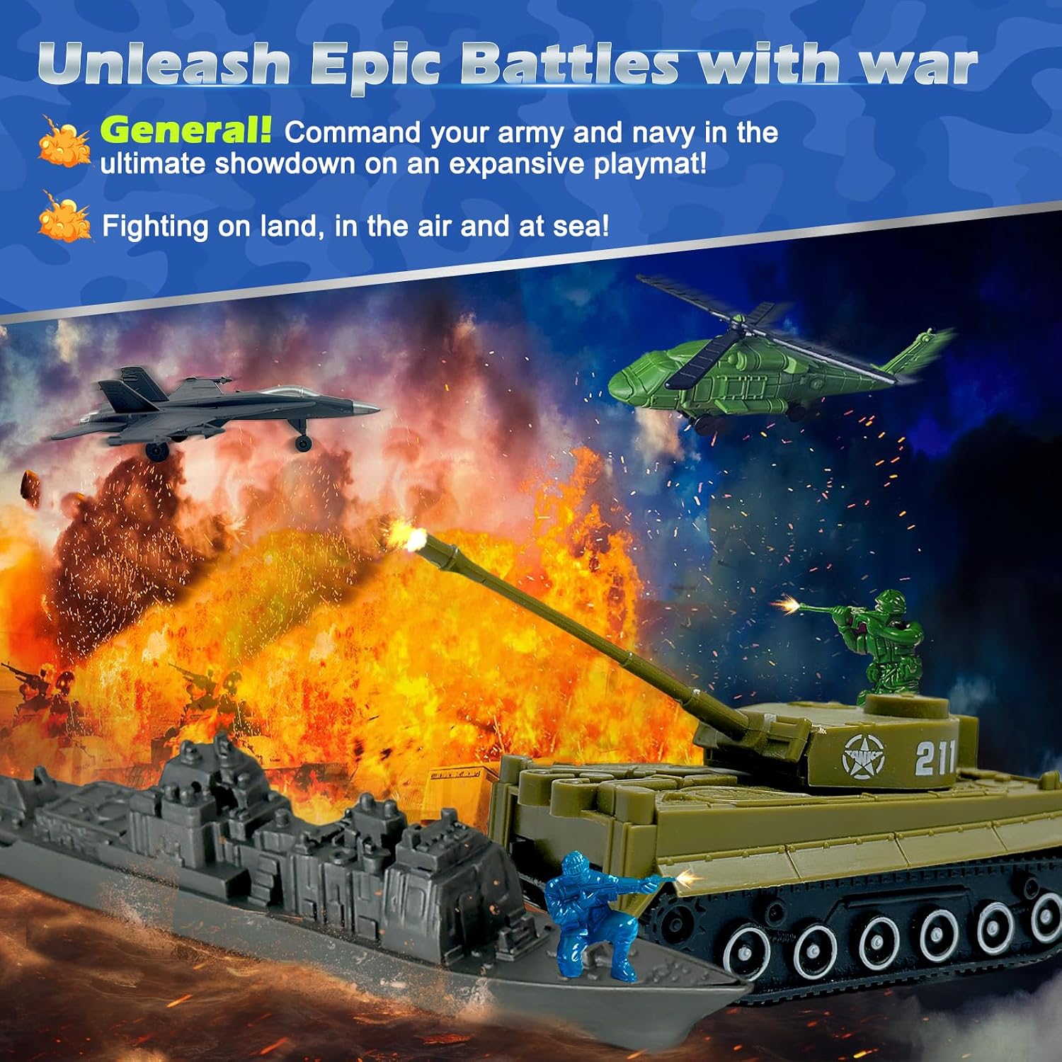Detalle 2 de TALGIC Army Men Playset (Large Set) with 80 Action Figures, Battle Mat, Tanks & Vehicles