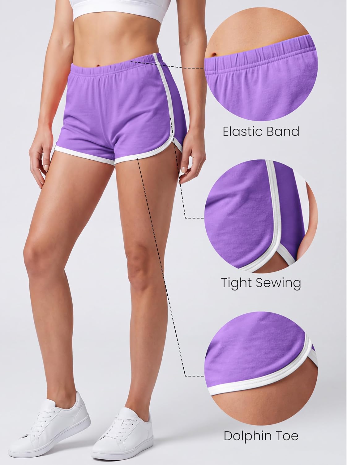 Detalle 2 de URATOT 7 Pack Women's Cotton Shorts — Dolphin Booty Athletic Gym Shorts for Yoga, Running, and Lounge