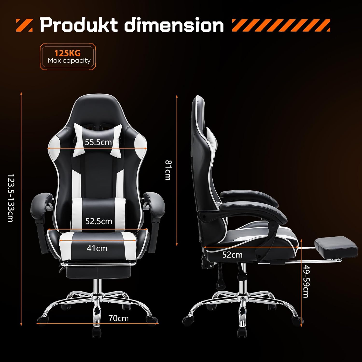Detalle de Sweetcrispy Gaming Stuhl – Ergonomischer Bürostuhl mit Fußstütze und verstellbarer Rückenlehne (90–150°)