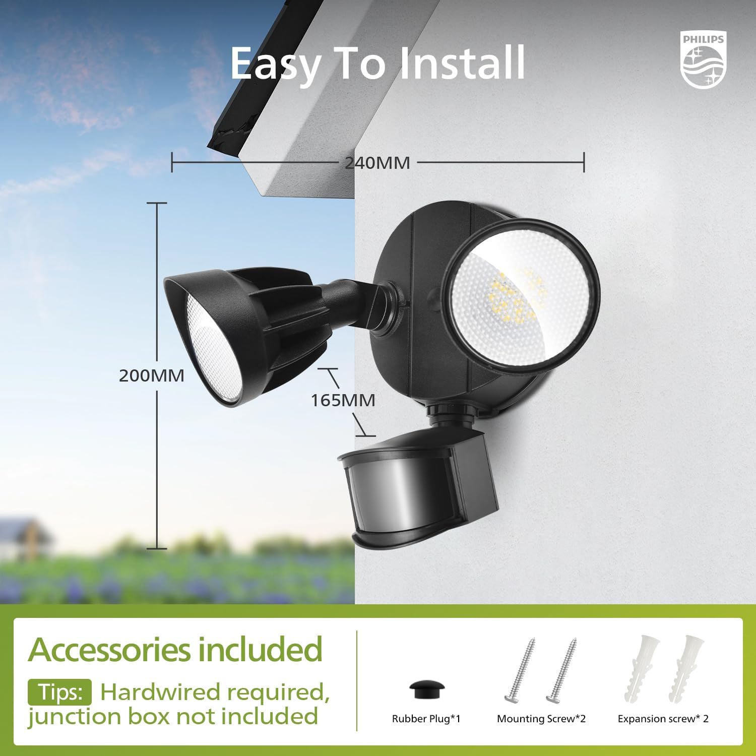 Thumbnail 5 de Philips 21W 3000 lm LED Security Light Outdoor with PIR Motion Sensor (2 Heads, 4 Modes) – 5000K