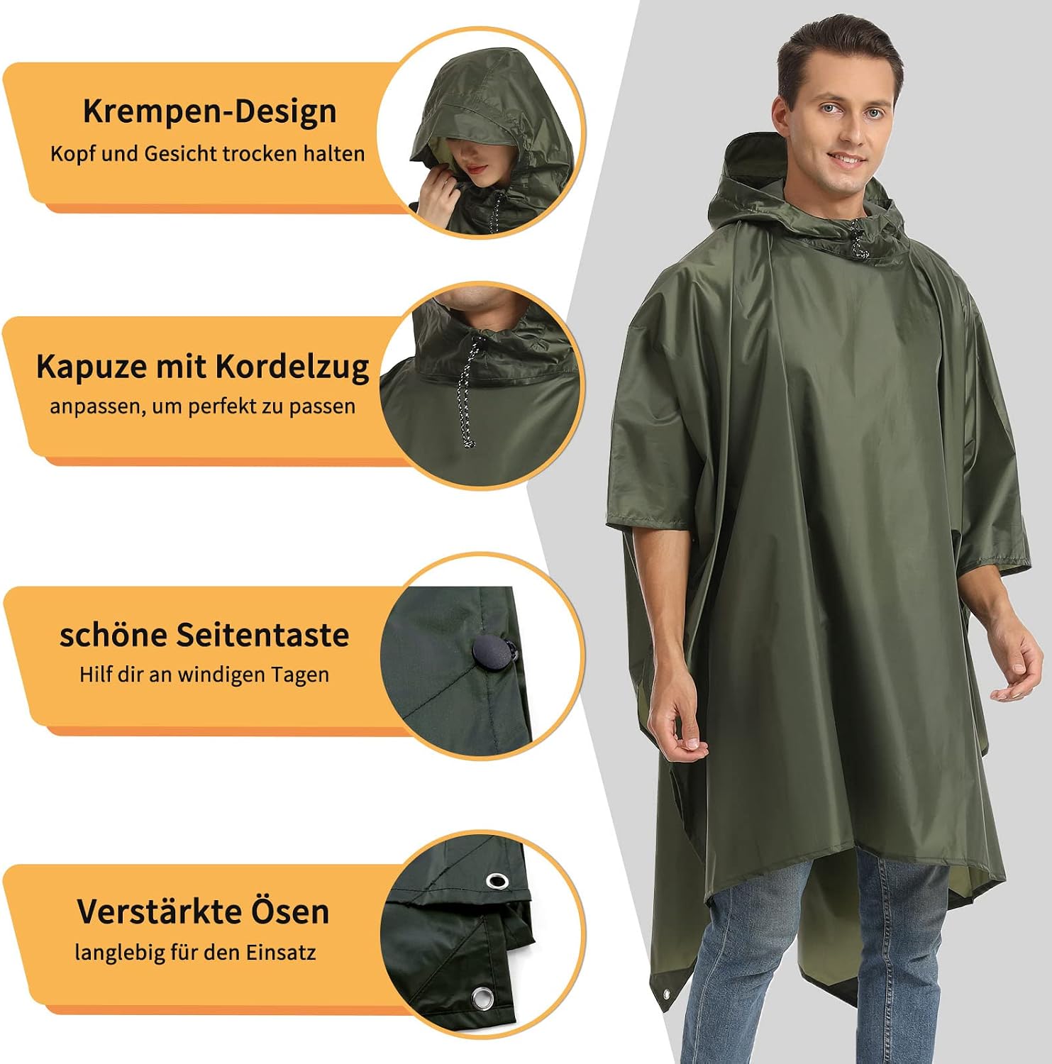 Detalle de Opret wasserdicht Regenponcho M/L – 3-in-1 Regenmantel, wasserdicht, atmungsaktiv und ultraleicht für Wandern und Camping (Navyblau)