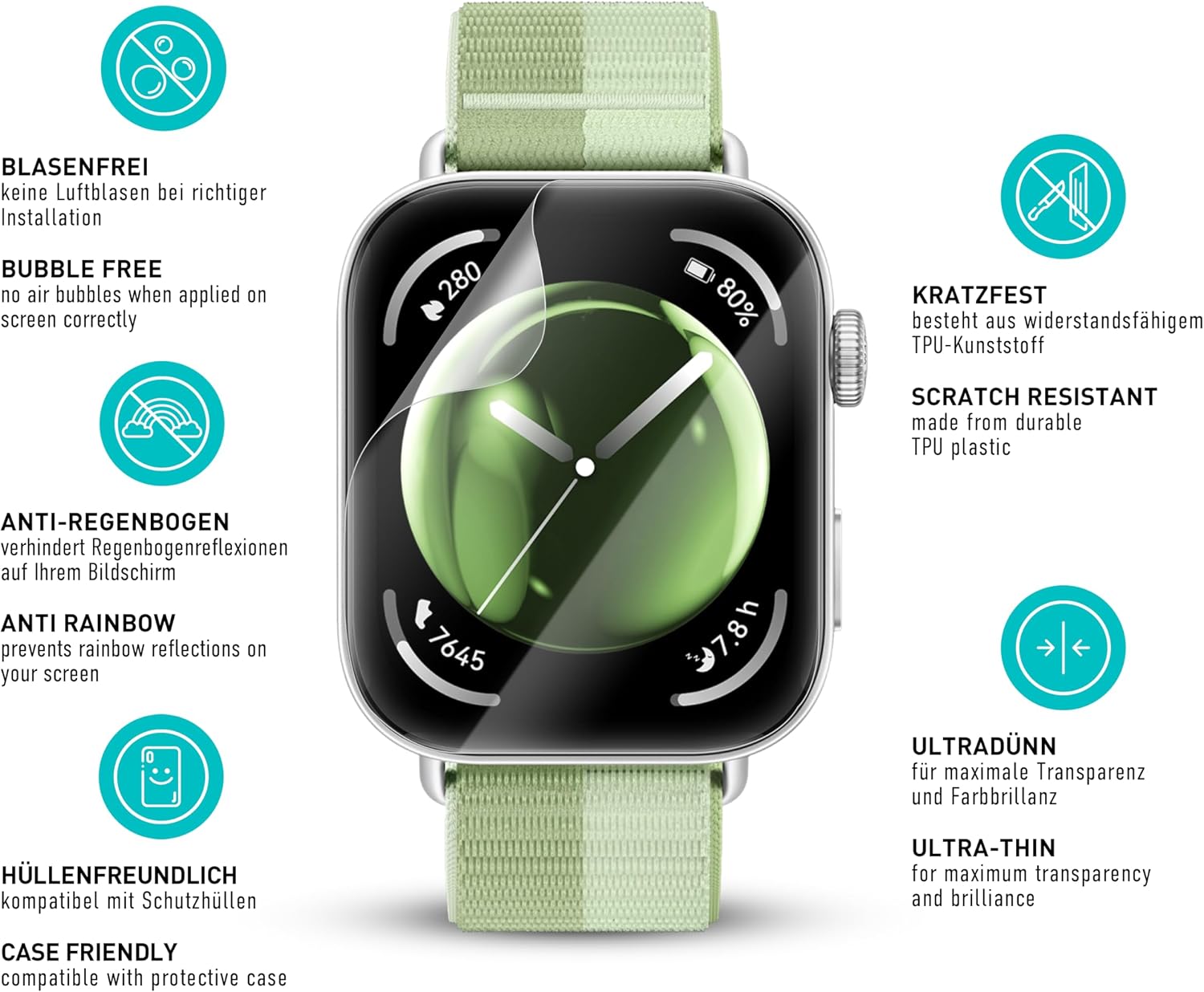 Thumbnail 4 de SmarTect TPU Screen Protector for Huawei Watch Fit 3, 3-Pack, Clear Full Coverage