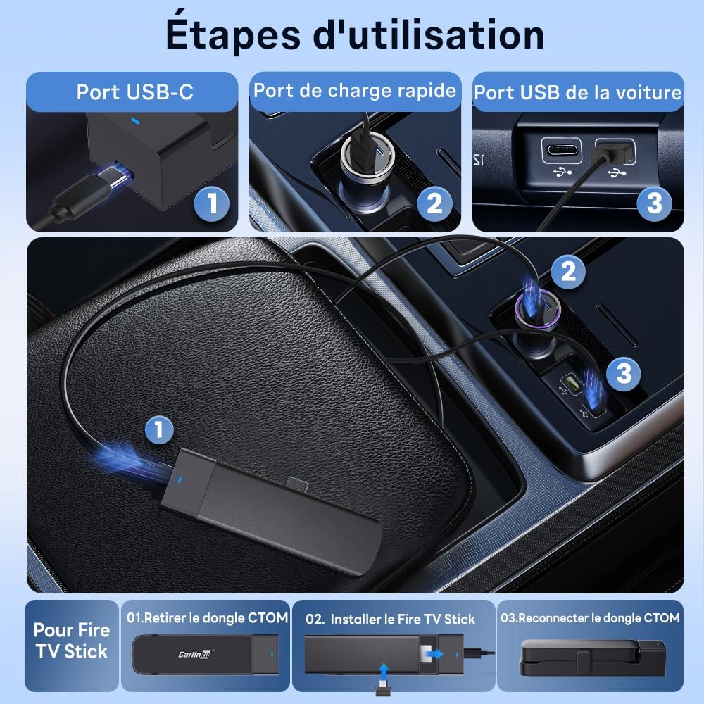 Detalle de Carlinkit FireDrive Link Pro HDMI Car TV: convertisseur 3 en 1 pour Fire TV Stick, CarPlay et Android Auto