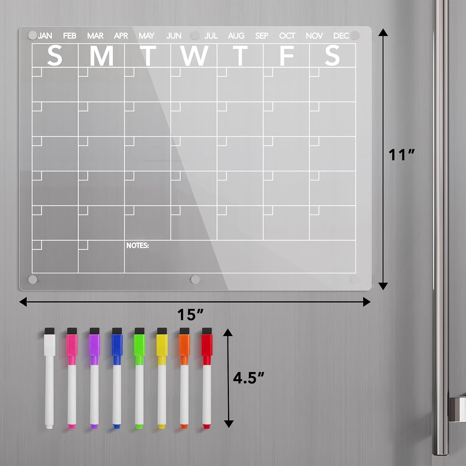 Detalle de Neatsure PLB Clear Acrylic Magnetic Dry-Erase Calendar, 15" x 11