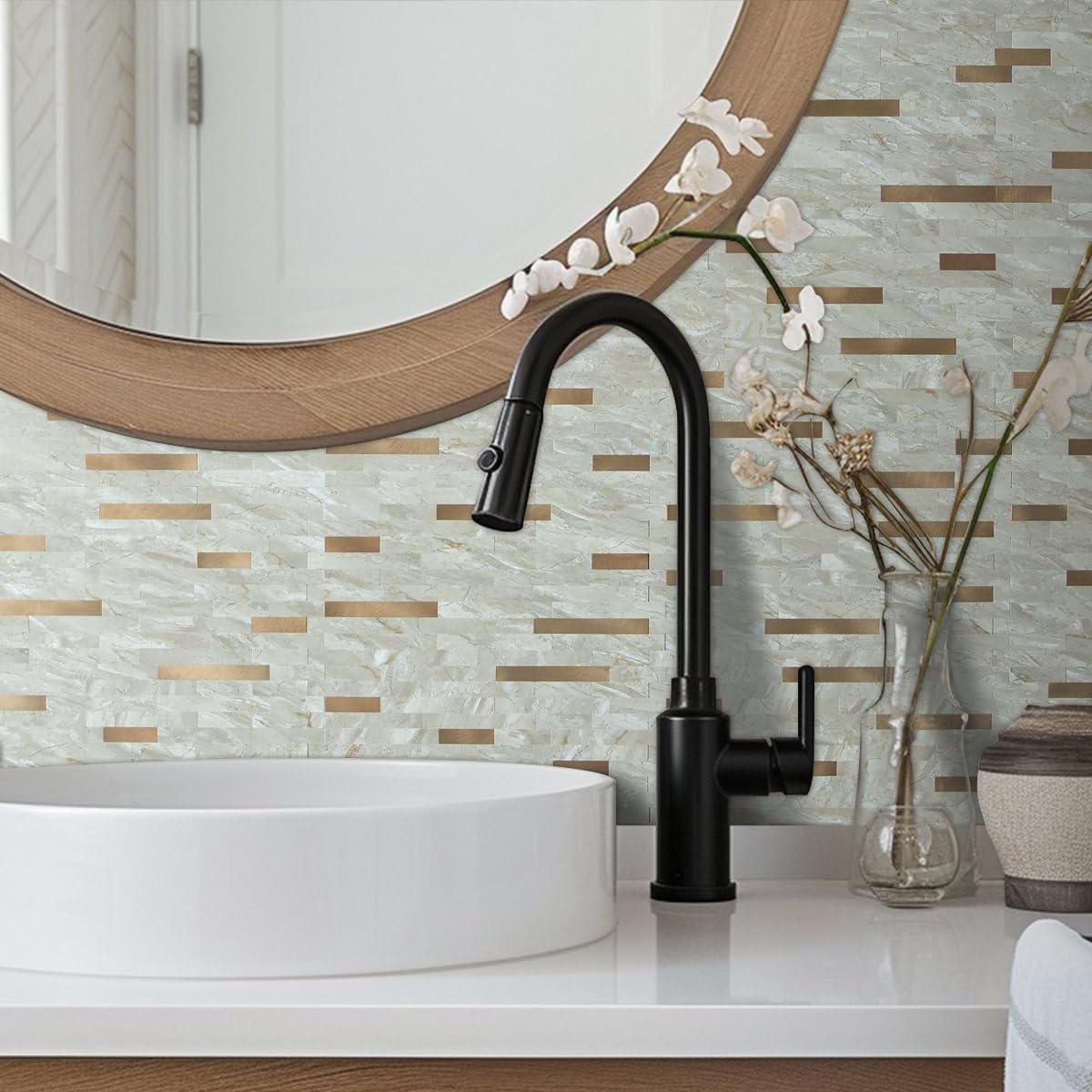 Detalle de AULIGET Faux Stone Peel-and-Stick Backsplash, Light Brown PVC, 20 Sheets
