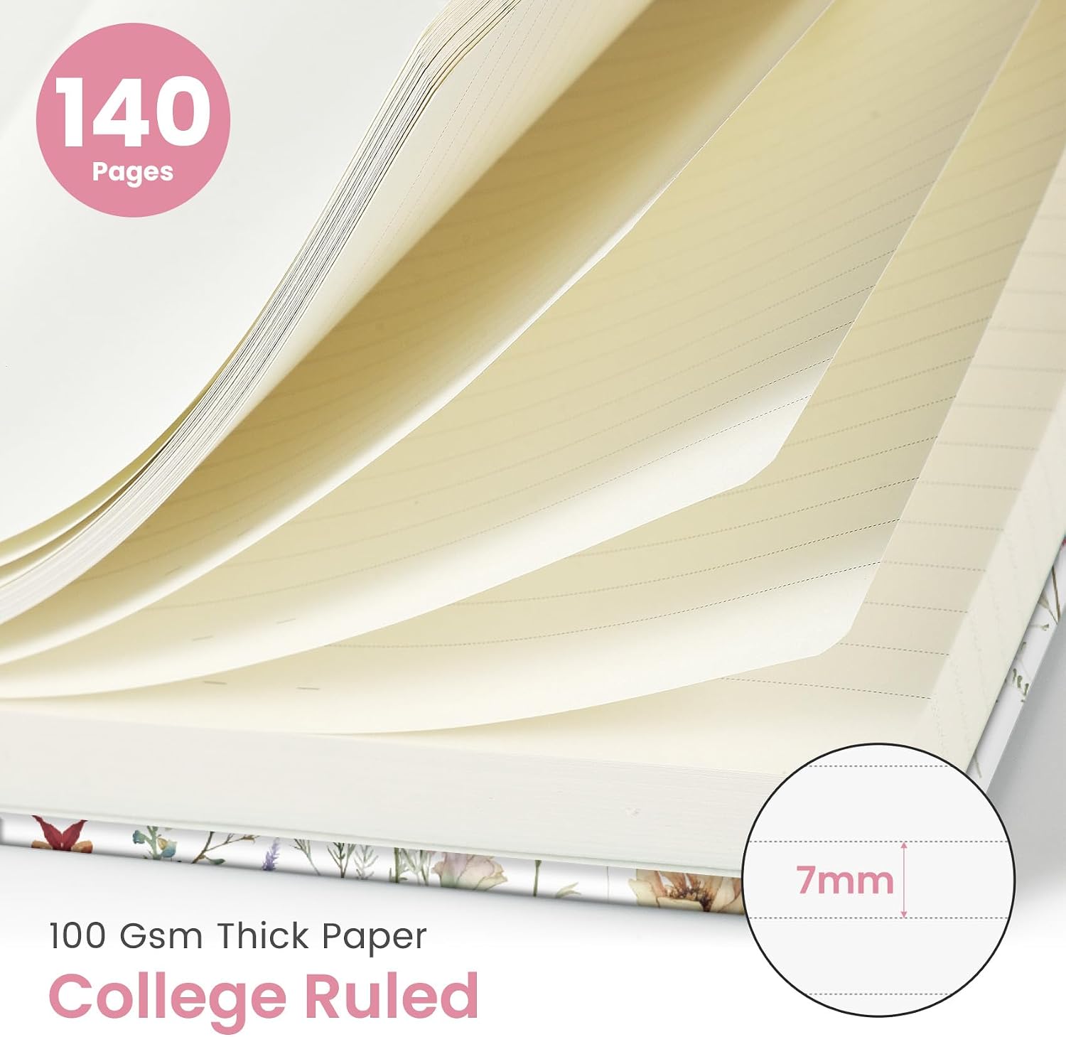 Detalle 2 de Taja A5 Floral Spiral Journal, Hardcover, 140 Lined Pages