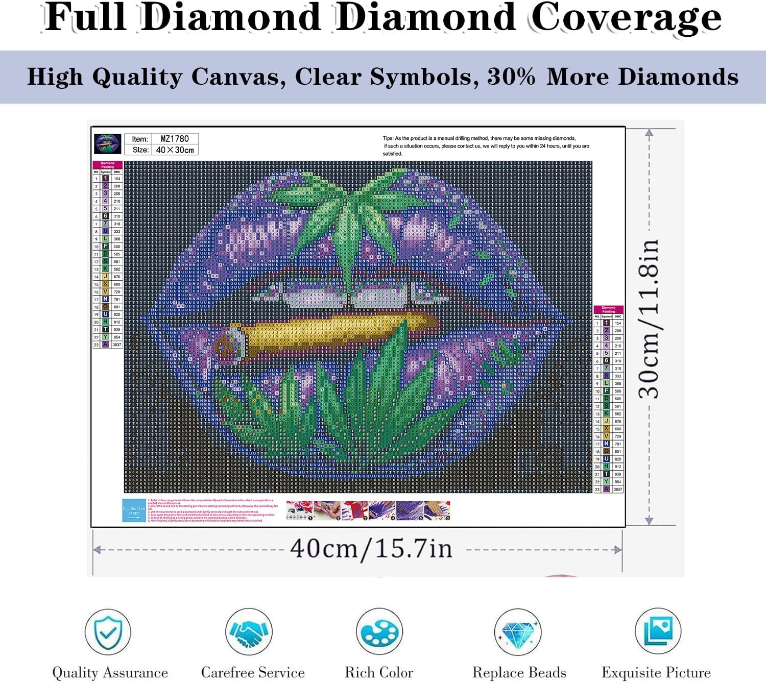 Detalle de HHMATITS Lips Diamond Painting Kit, 16 × 12-Inch 5D Full Drill Round Gems