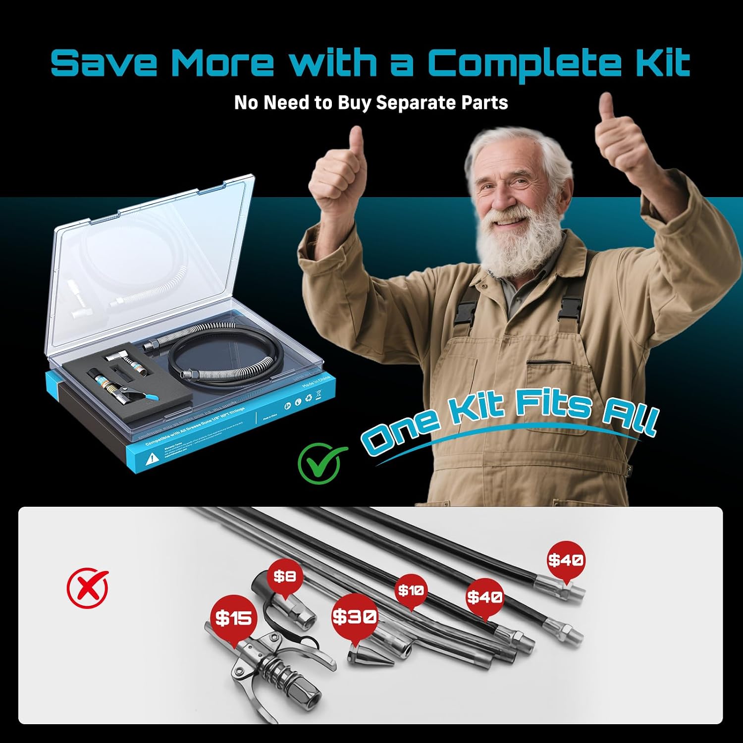 Thumbnail 6 de Seesii Grease Gun Accessory Kit Pro (GR05P) — 12000 PSI Quick-Release, 90° Adapter, 39.4" Dual-Spring Hose