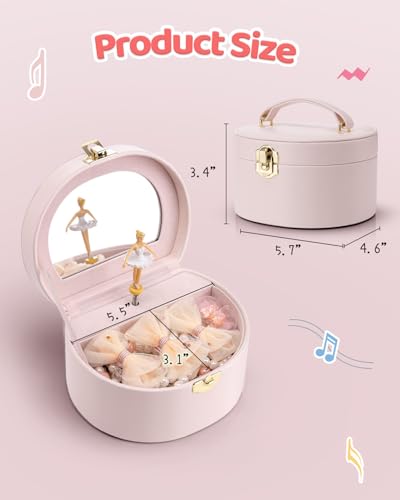 Detalle de VLANDO Caja de música joyero para niñas con bailarina: organizador portátil con espejo y candado