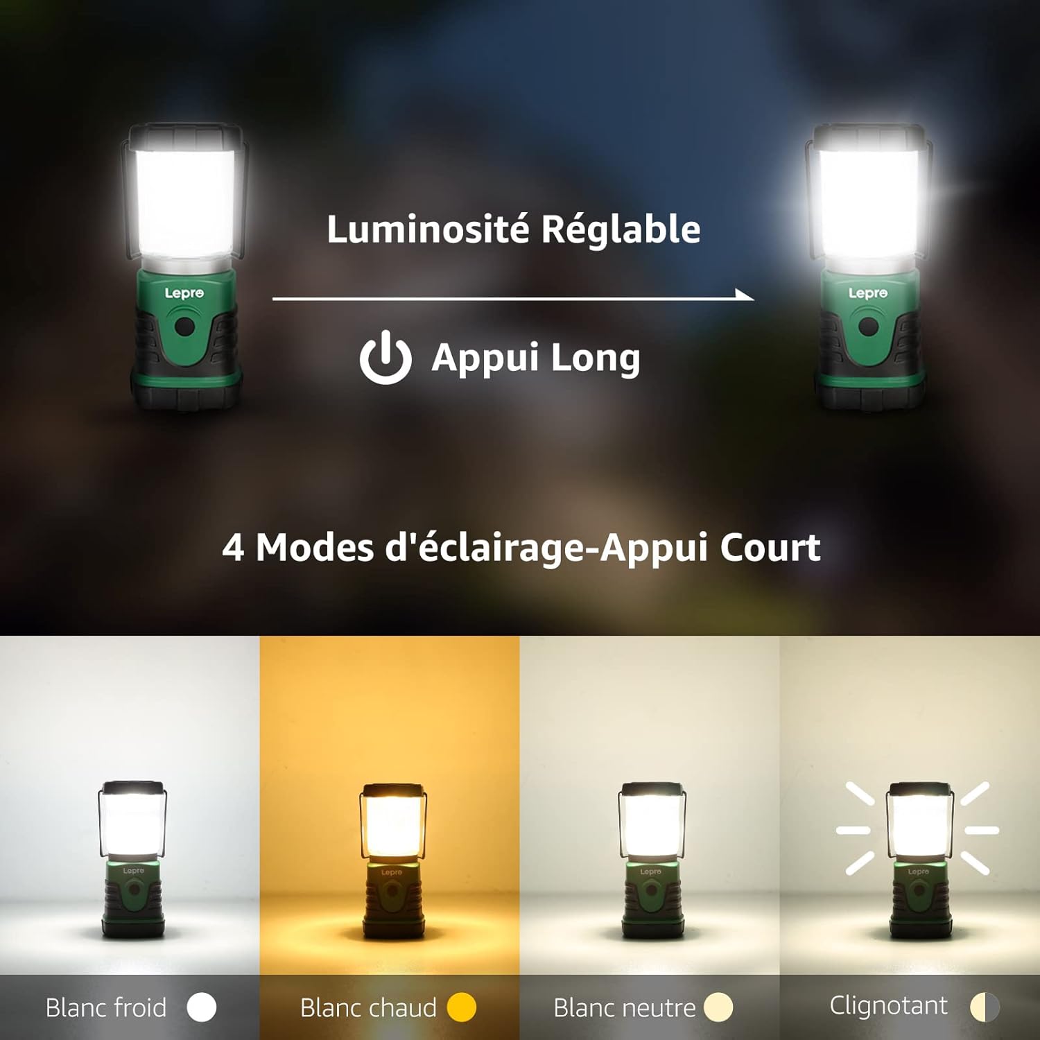 Thumbnail 1 de Lepro Mini Lampe de Camping portable 3 piles AA, 4 modes, IPX4 (2 pièces)