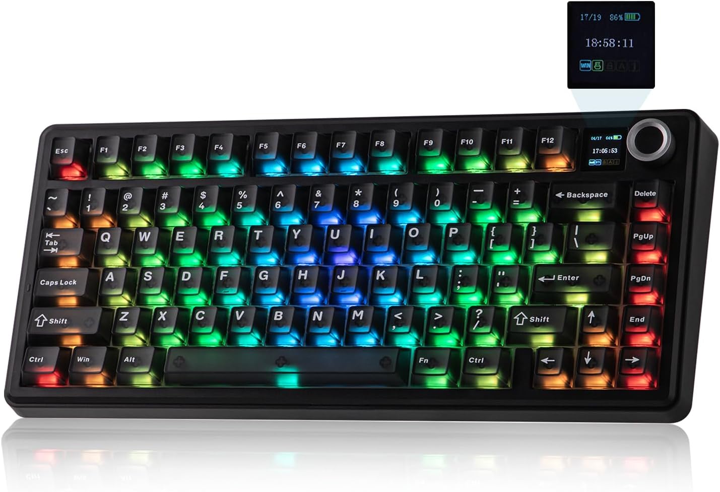 Detalle de EPOMAKER X Aula F75 MAX Wireless Mechanical Keyboard with TFT Screen and Knob (75% US Layout, Matte Black, Reaper Switch)