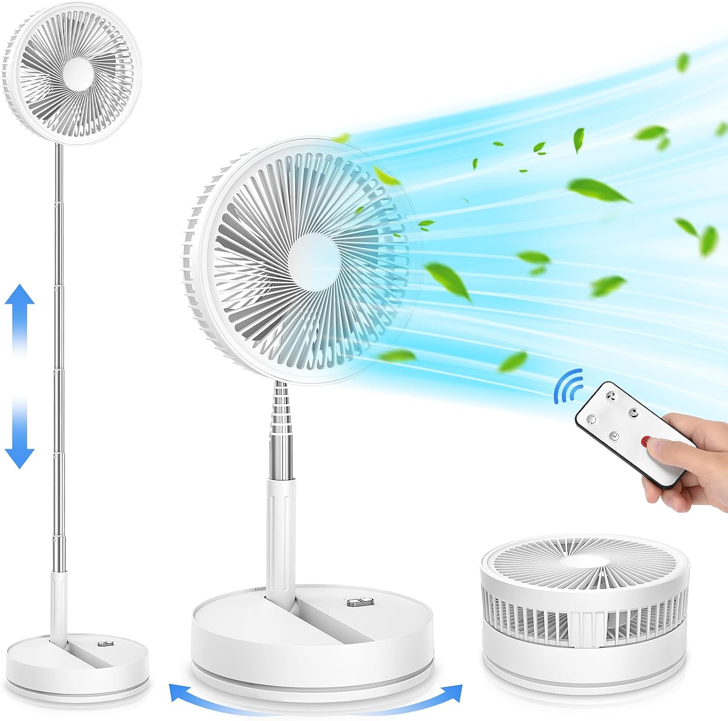 Portable Foldable Oscillating Fan – 8.6", 8000mAh, USB-C Rechargeable with Remote