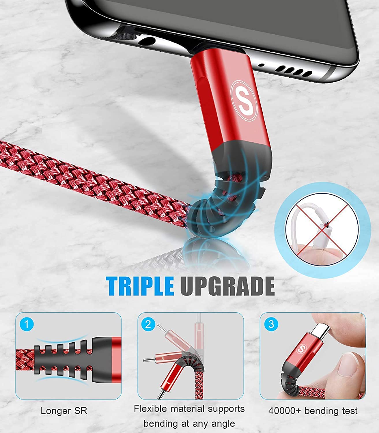 Detalle 1 de sweguard RM USB-C to USB-C Cable, 60W, 2 x 2m Nylon Braided