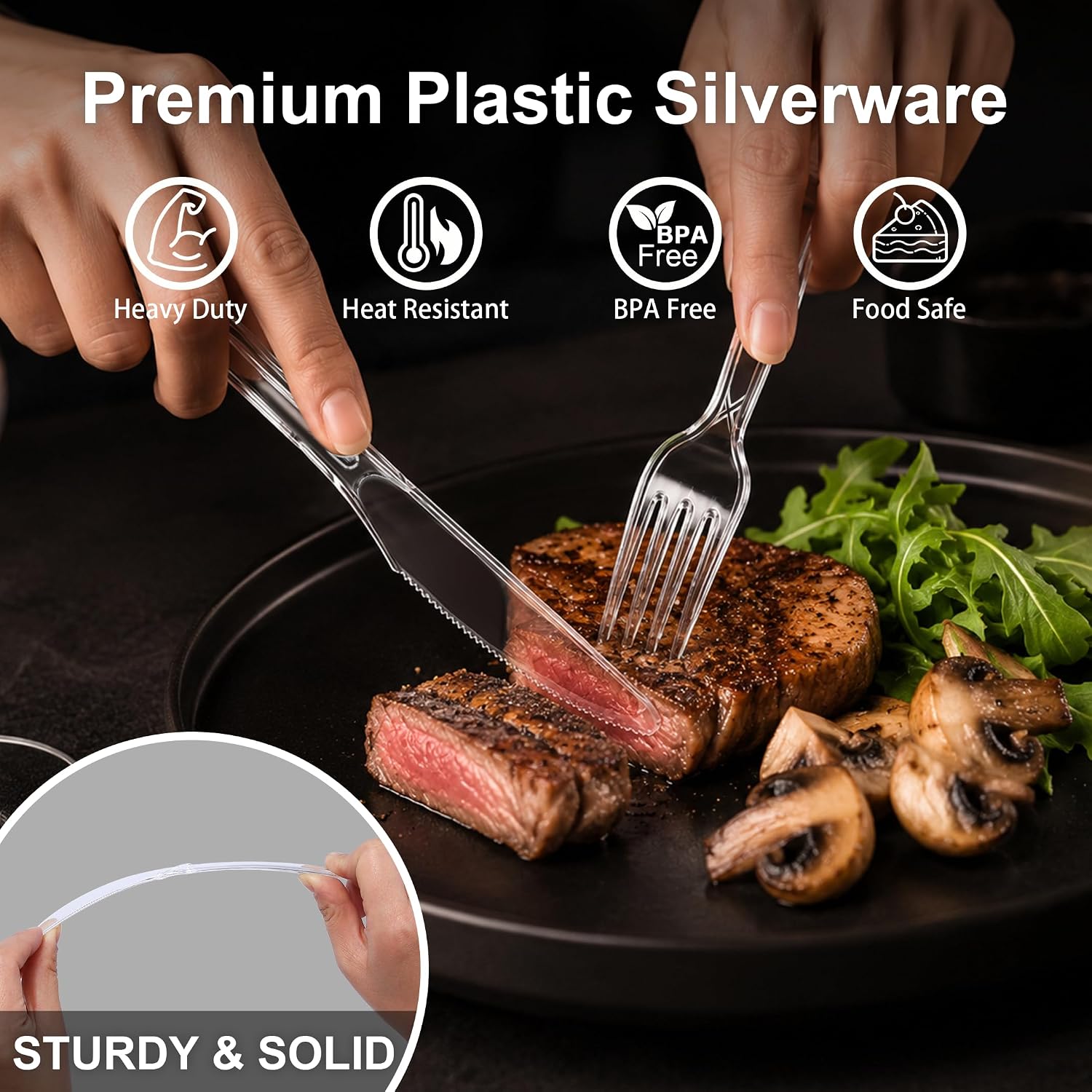 Detalle de BYSNOW 360-Count Extra Heavy-Duty Plastic Silverware (BPA-Free, Heat-Resistant) for Parties & Everyday Use