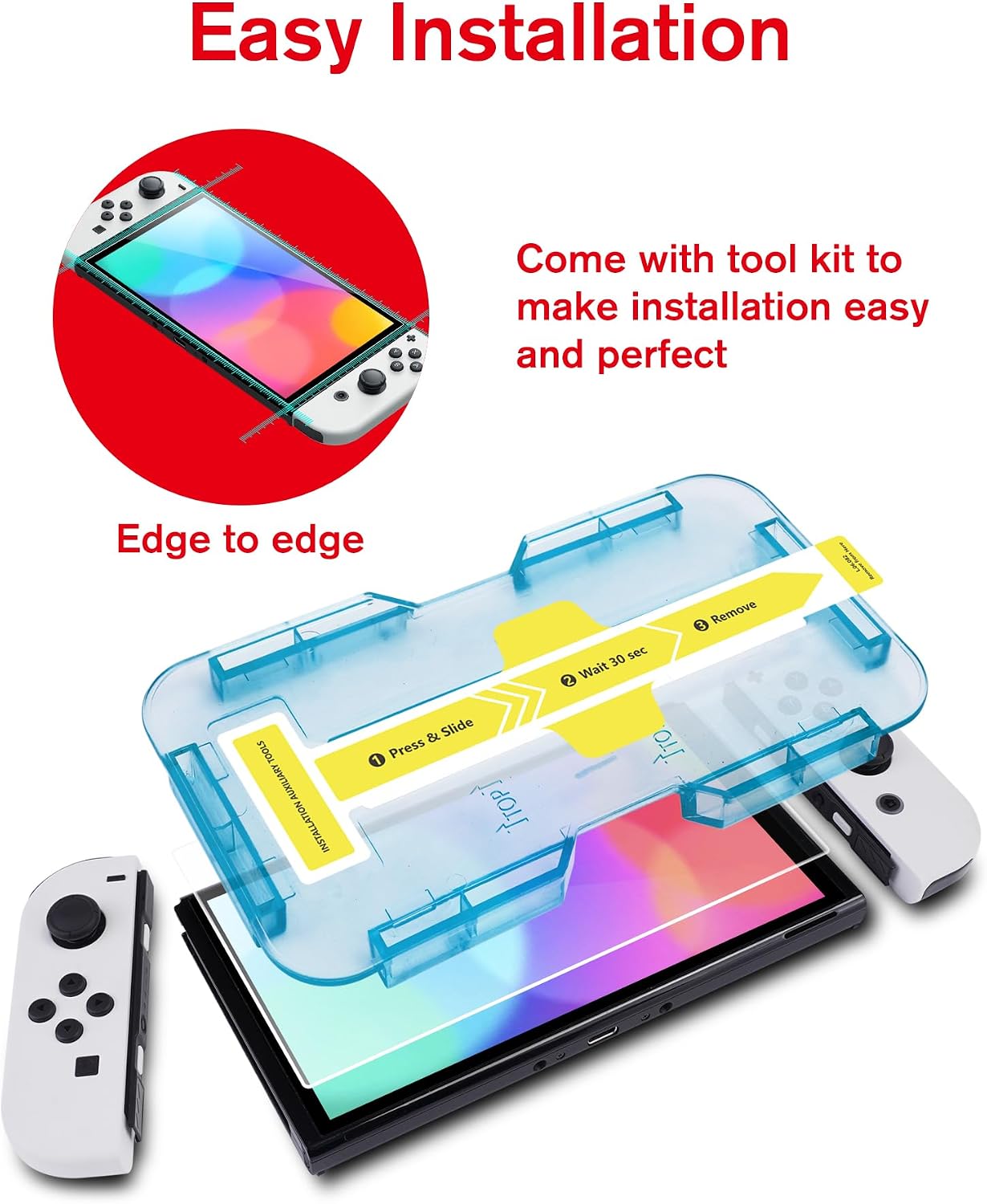 Detalle de Lot de 2 protections d’écran en verre trempé BERSEM pour Nintendo Switch OLED 7 pouces (2021) – kit d’alignement automatique, dureté 9H