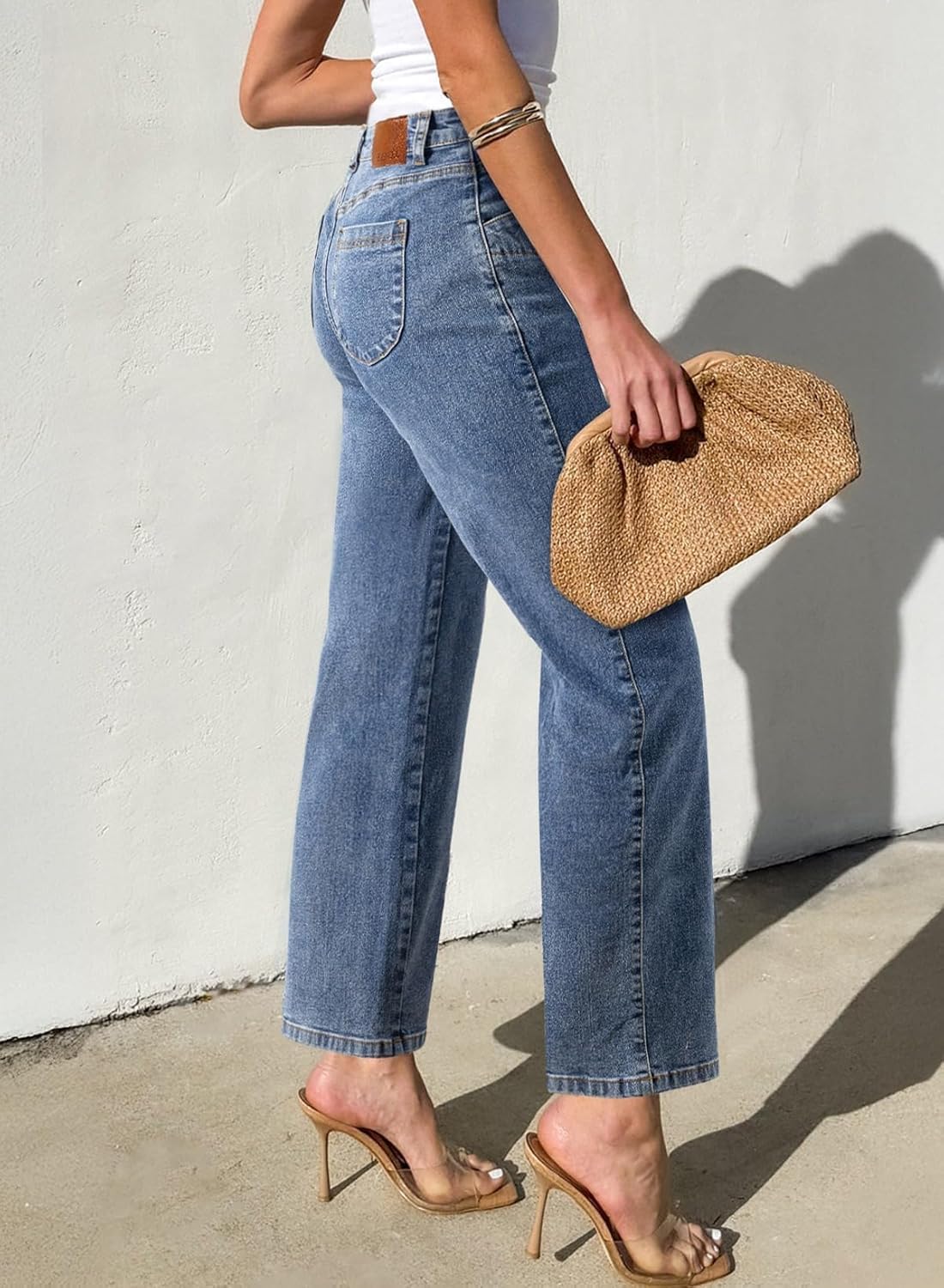 Detalle 2 de SIDEFEEL Women's High-Waisted Stretchy Wide-Leg Jeans with Slant Pockets