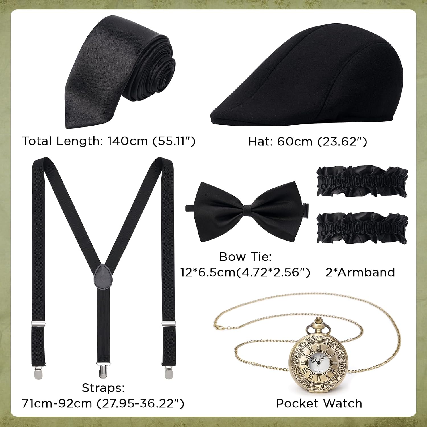 Detalle 2 de YESSA 1920s Men's Costume Set with Gatsby Vest, Fedora and Pocket Watch