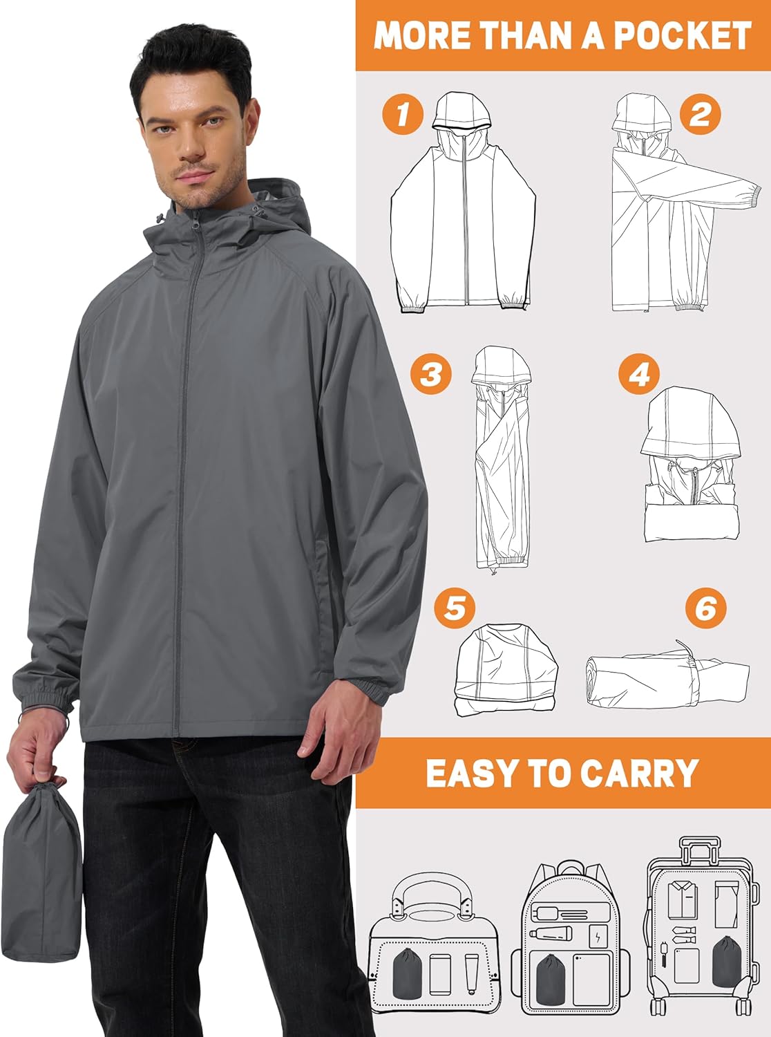 Thumbnail 5 de UIQUR Men's Rain Jacket Windbreaker Waterproof Jacket Raincoat