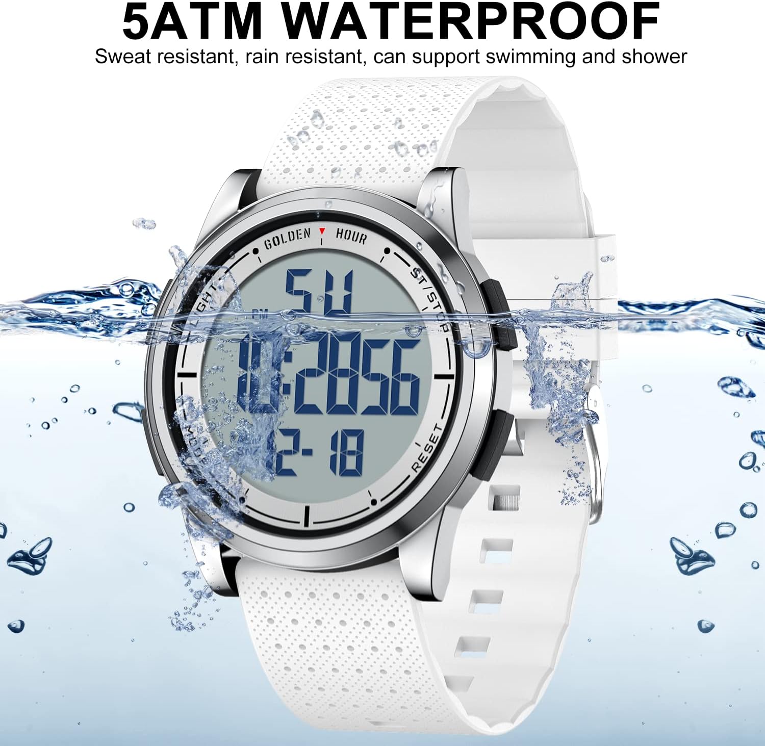 Detalle 2 de GOLDEN HOUR Ultradünne Minimalistische Sportuhr – wasserdicht, digitalesDisplay, 43 mm Stahlgehäuse