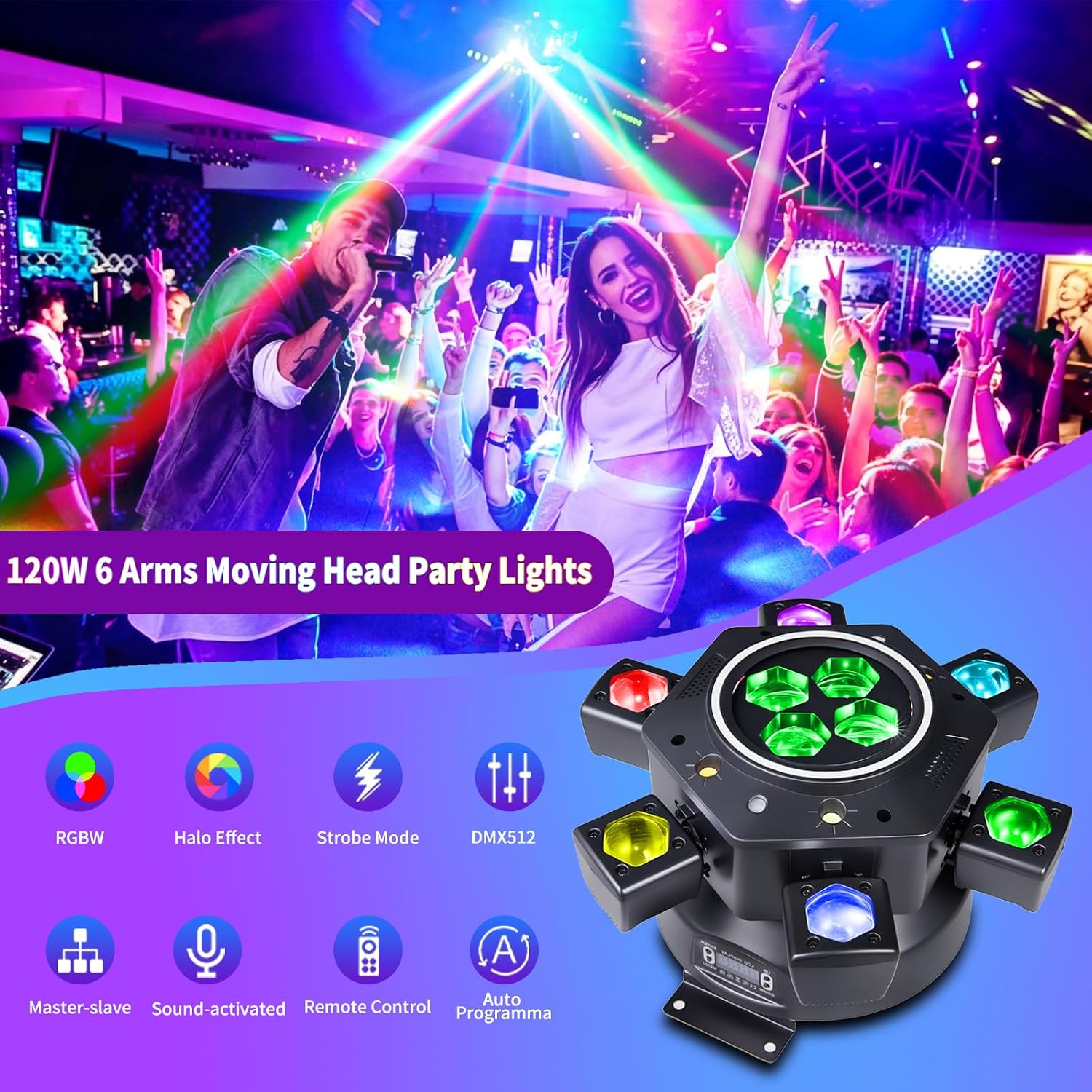 Detalle de Generic AG-028 150W 6-Arm Moving Head DJ Light with RGBW and DMX512