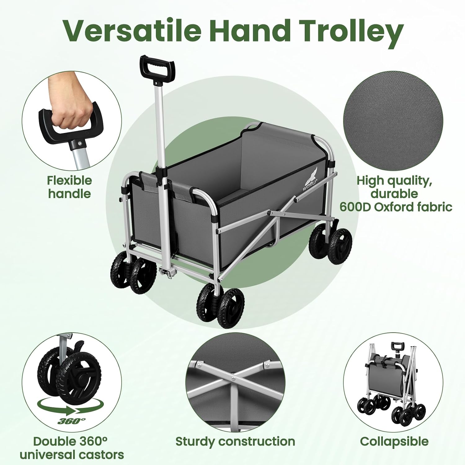 Detalle 2 de WOLTU Carrello con Ruote Pieghevole, Grigio Scuro: Compatto, Durevole e Versatile