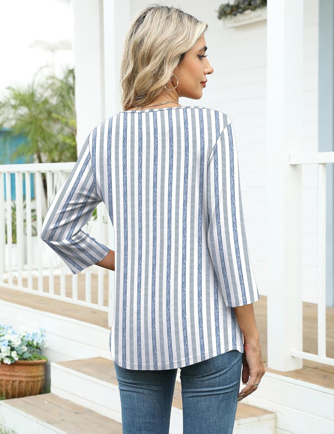Thumbnail 4 de LOMON Women's 3/4 Length Sleeve Asymmetrical Neck Top
