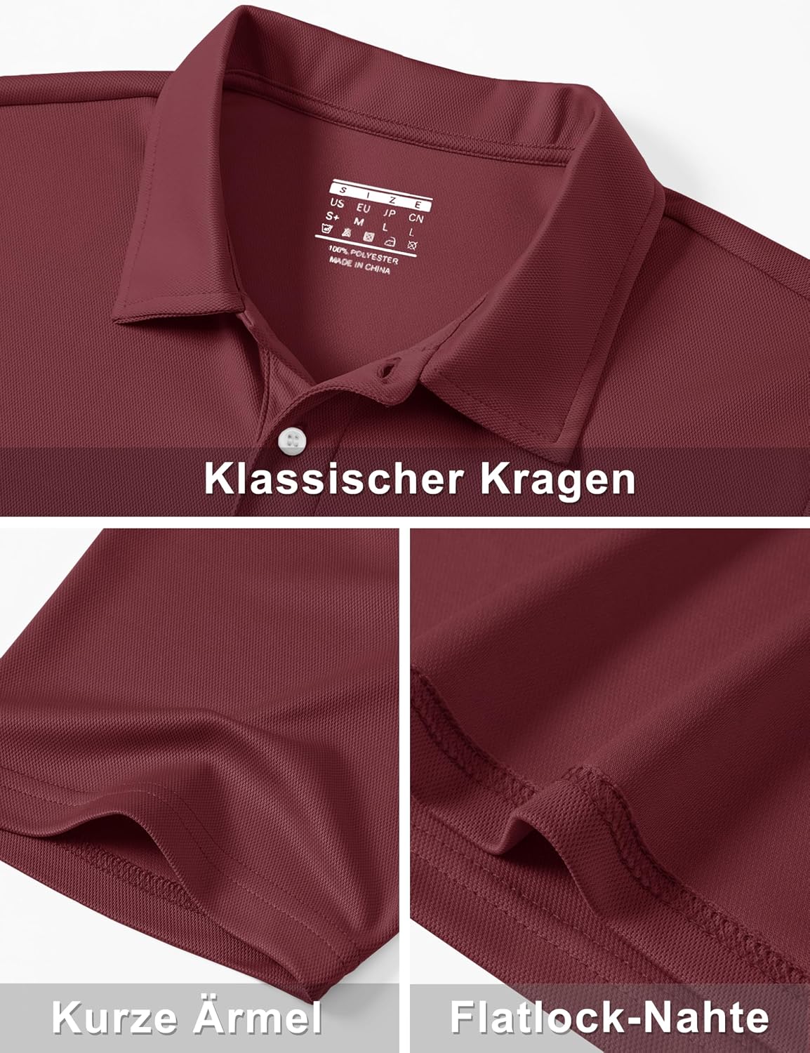 Detalle de TACVASEN Herren Poloshirt Kurzarm – schnell trocknend, atmungsaktiv für Golf, Tennis und Alltag
