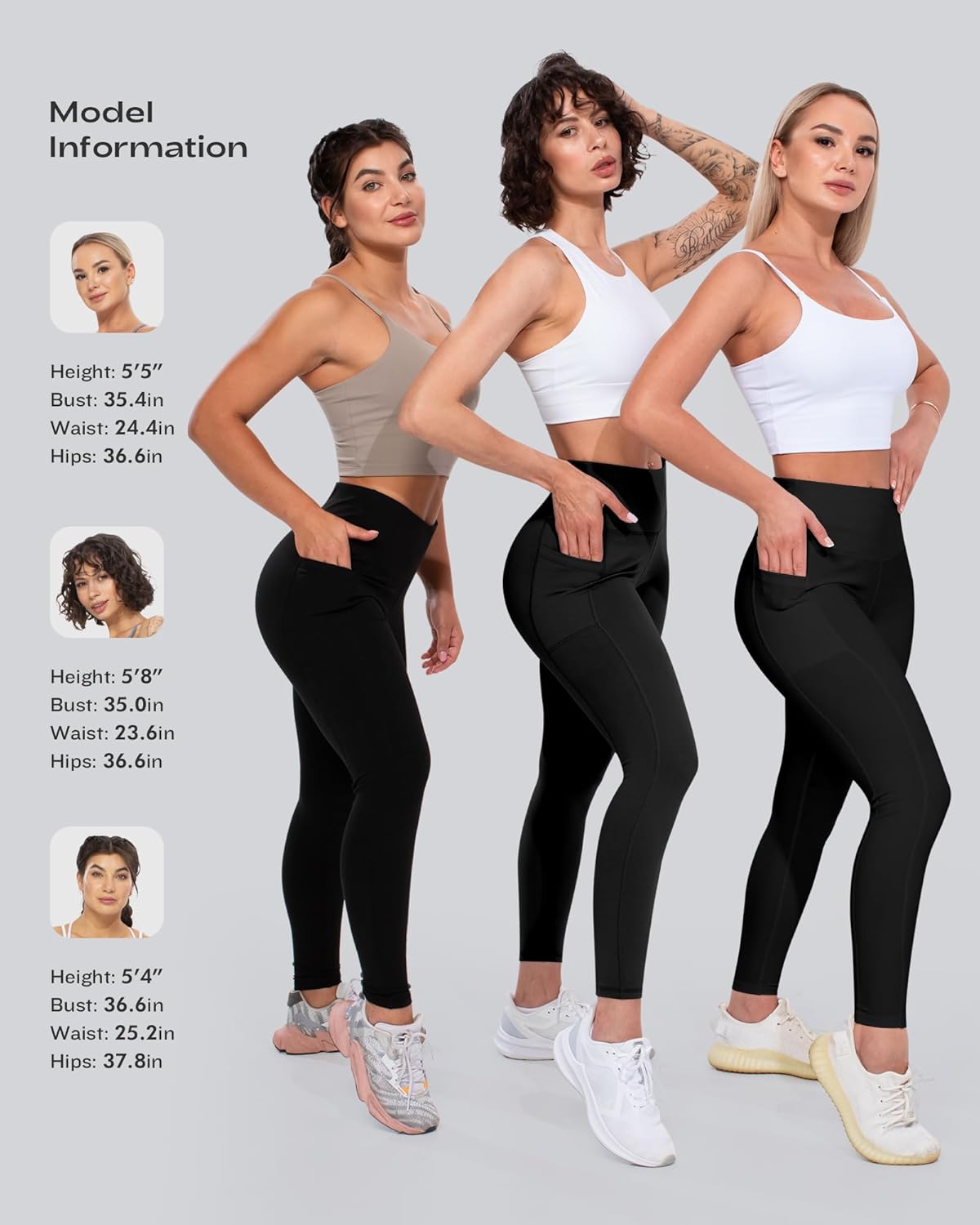 Thumbnail 5 de CHRLEISURE Leggings with Pockets for Women — High Waisted, Tummy Control, 3-Pack