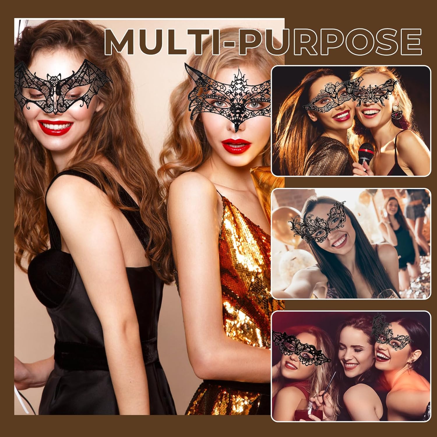 Detalle 2 de But the cow 10 Pcs Black Masquerade Mask – Lace Eye Masks for Women and Men
