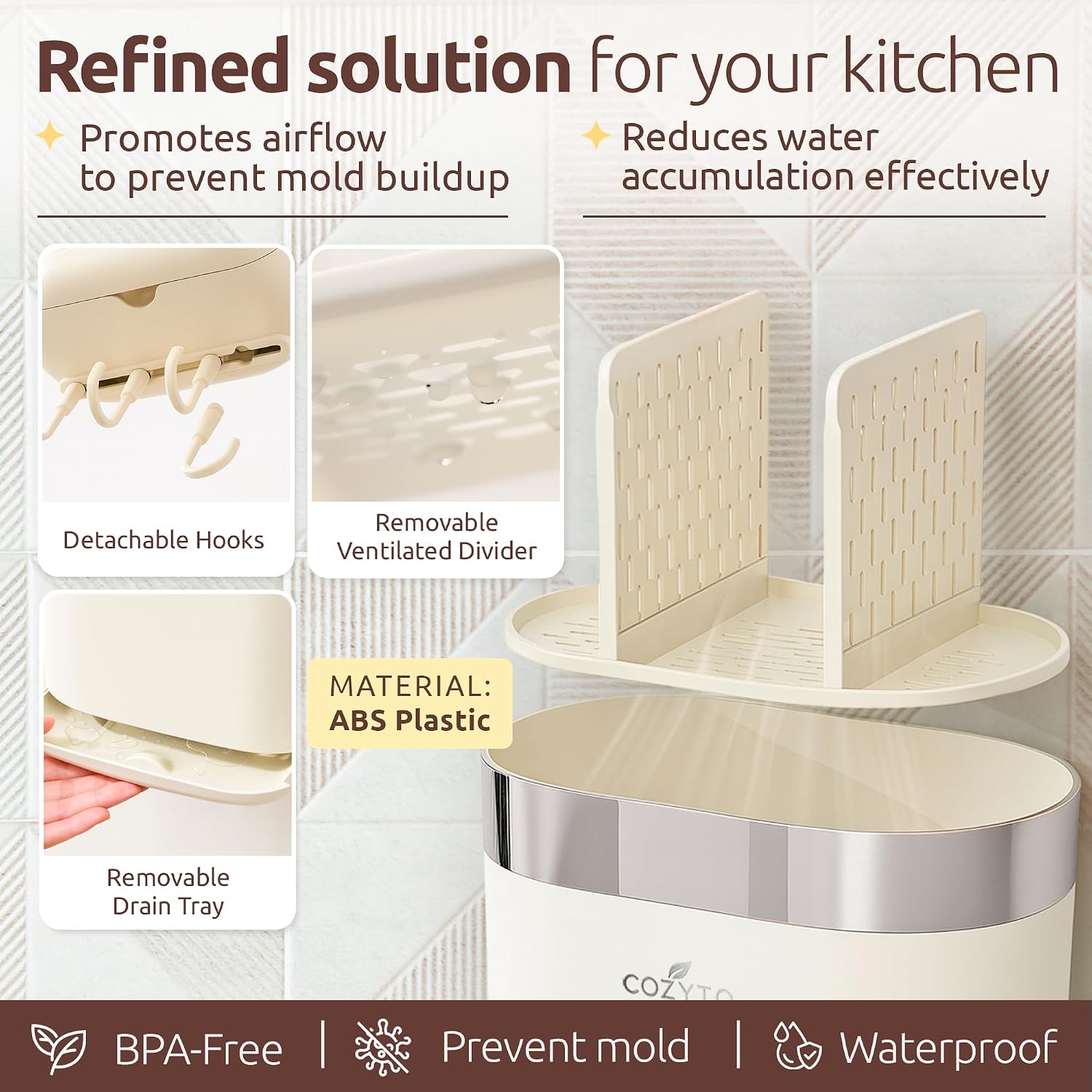 Detalle 1 de COZYTO Wall-Mounted Utensil Holder in BPA-Free ABS