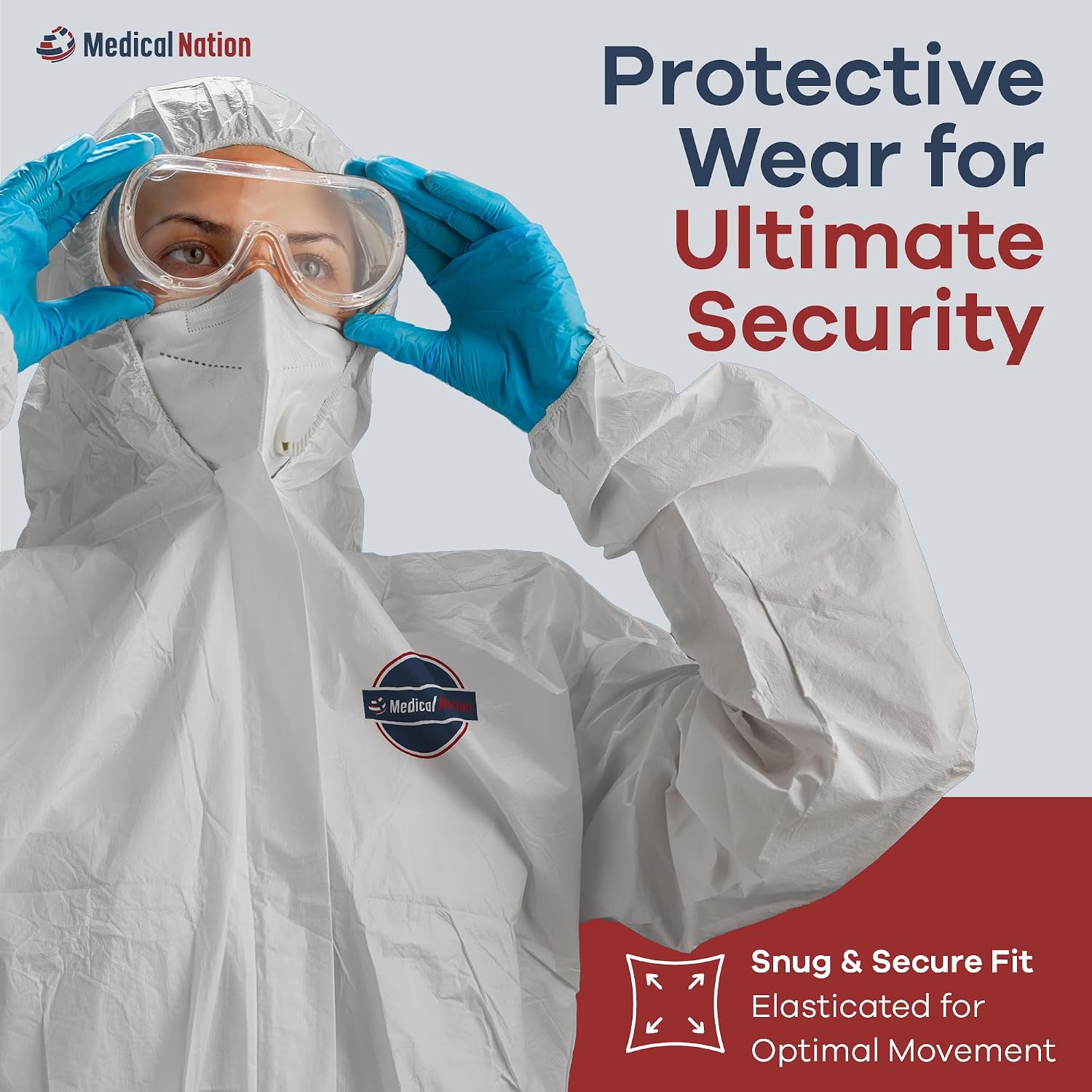 Detalle de Medical Nation Disposable Hooded Coveralls, Waterproof, Breathable, 1 or 10 Pack