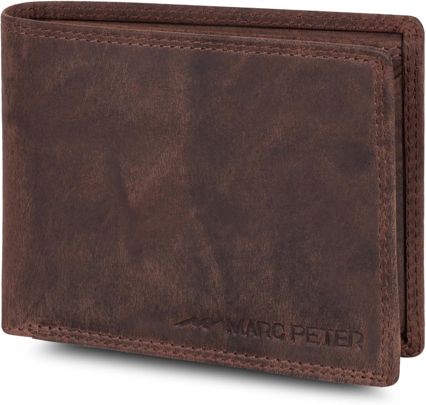 Detalle de Marc Peter® Echt-Leder Geldbörse Hanover – RFID-Schutz, 10 Fächer, Vintage Braun